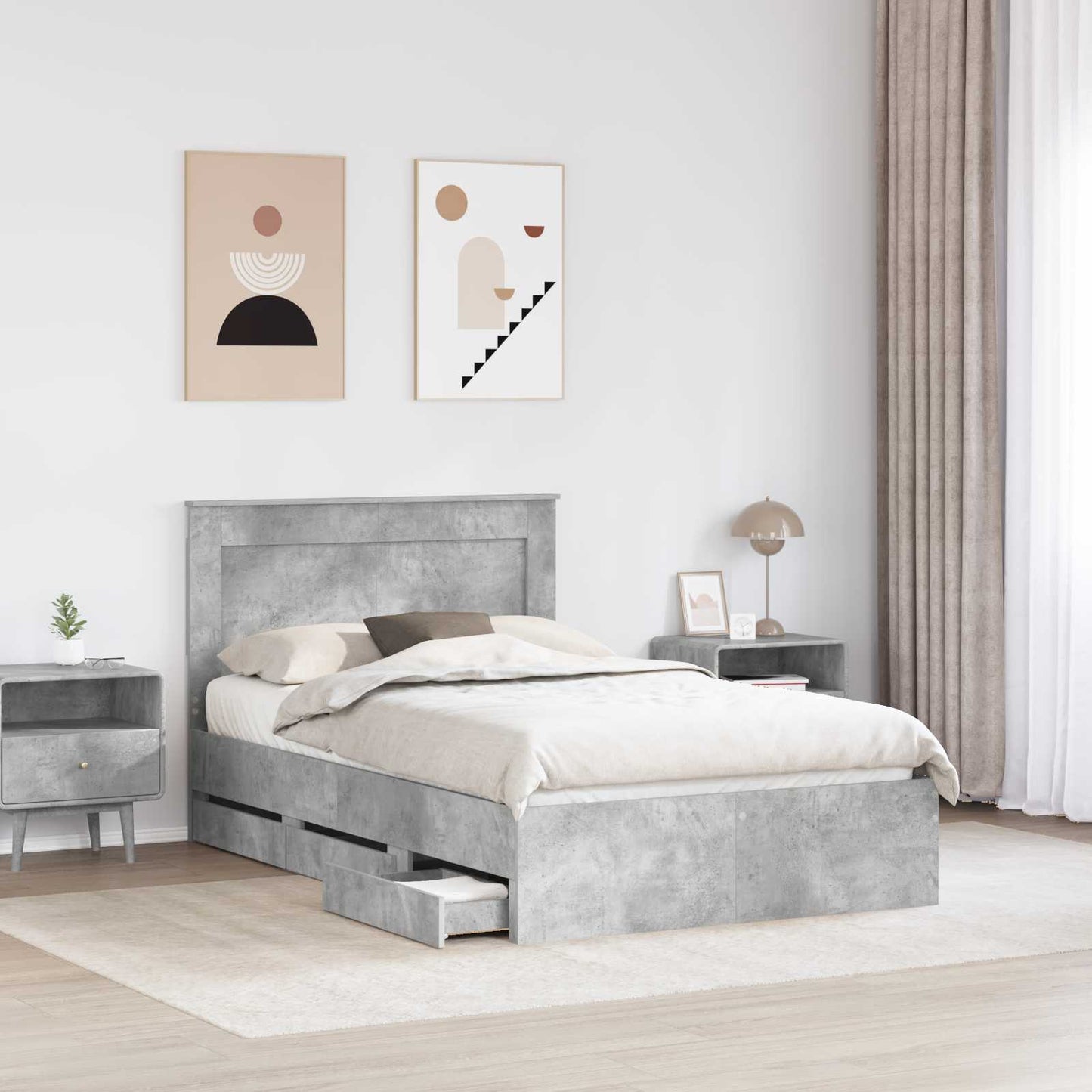 Struttura del letto con cassetto Grigio cemento 120 x 190 cm