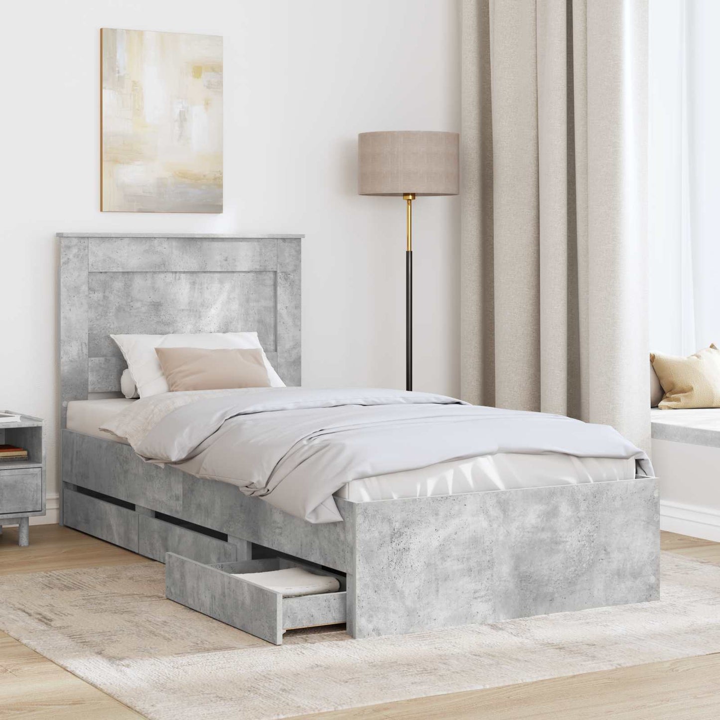 Struttura del letto con cassetto Grigio cemento 100 x 200 cm