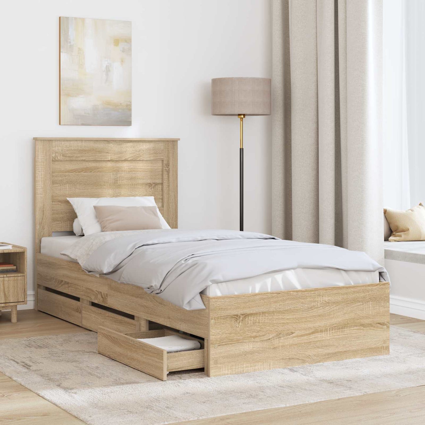 Struttura del letto con cassetto Rovere Sonoma 90 x 190 cm