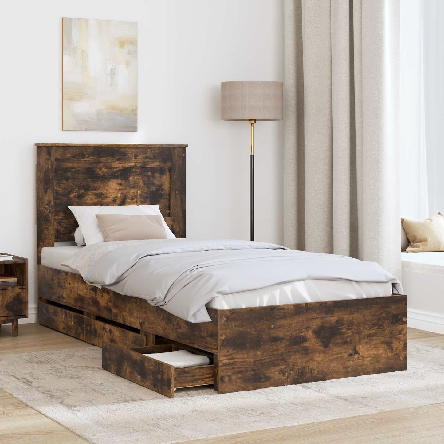 Struttura del letto con cassetto Rovere fumÃ© 75 x 190 cm