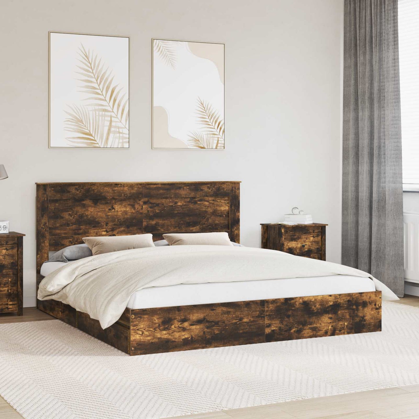 Letto con Contenitore con testiera Rovere fumÃ© 180 x 200 cm