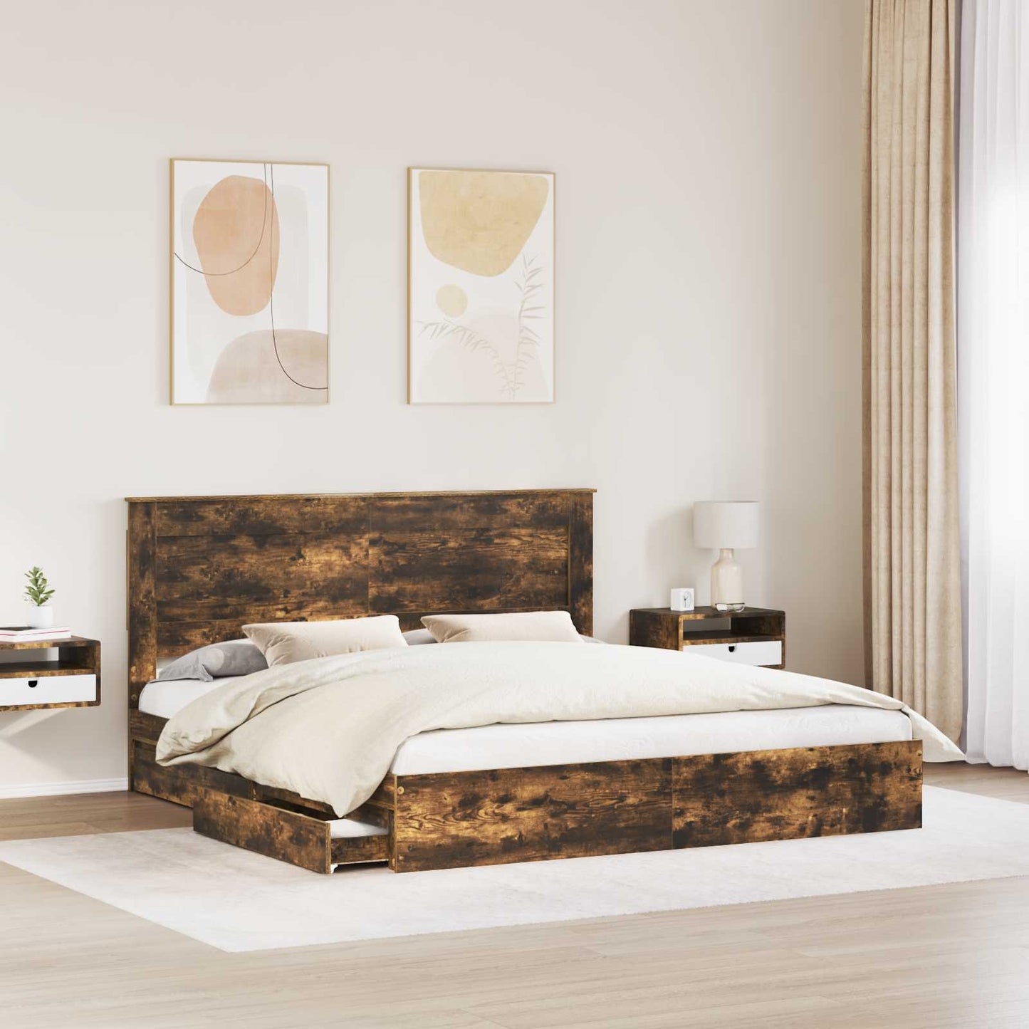 Letto con Contenitore con testiera Rovere fumÃ© 180 x 200 cm