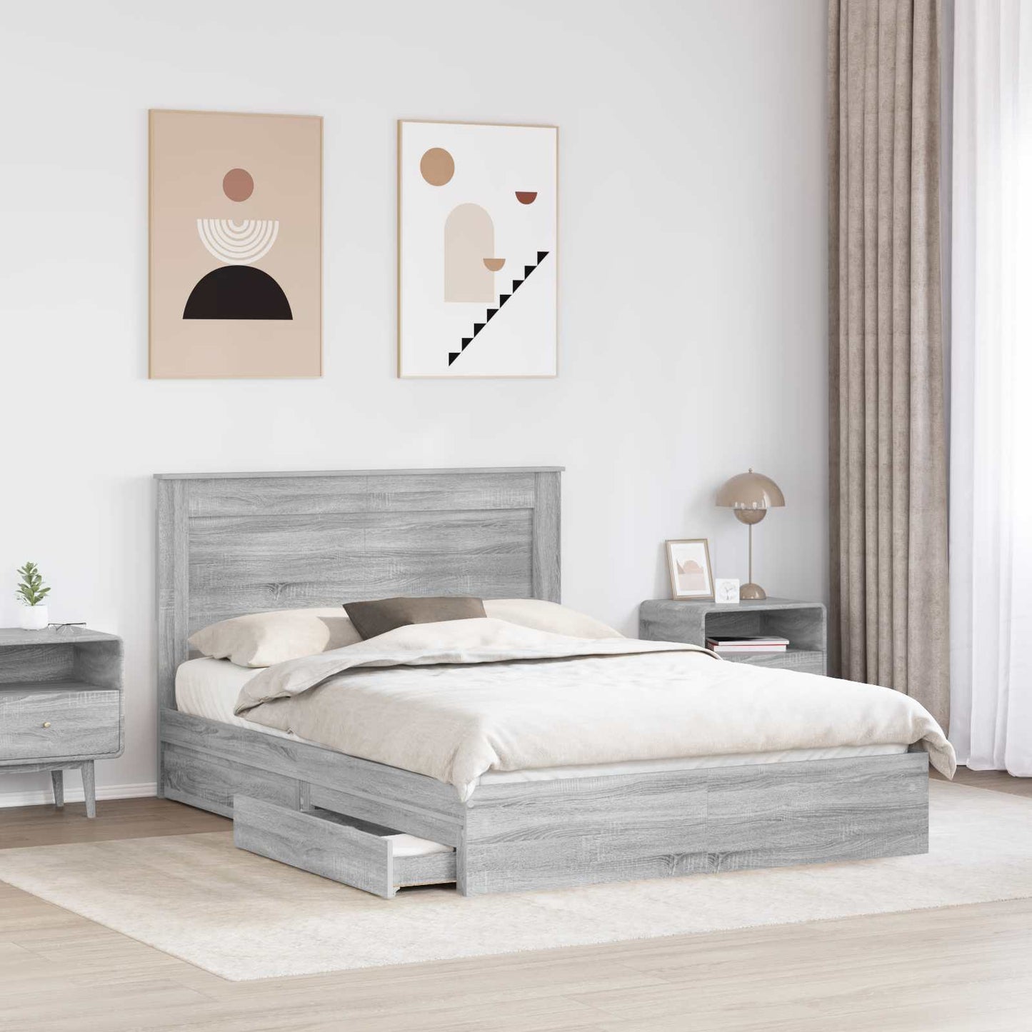 Letto con Contenitore con testiera Grigio Sonoma 140 x 200 cm