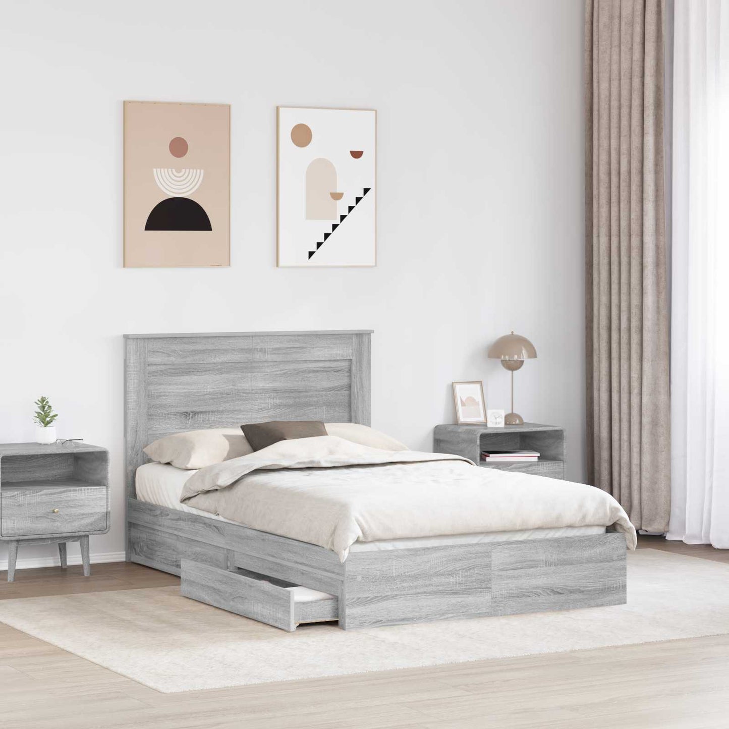 Letto con Contenitore con testiera Grigio Sonoma 135 x 190 cm