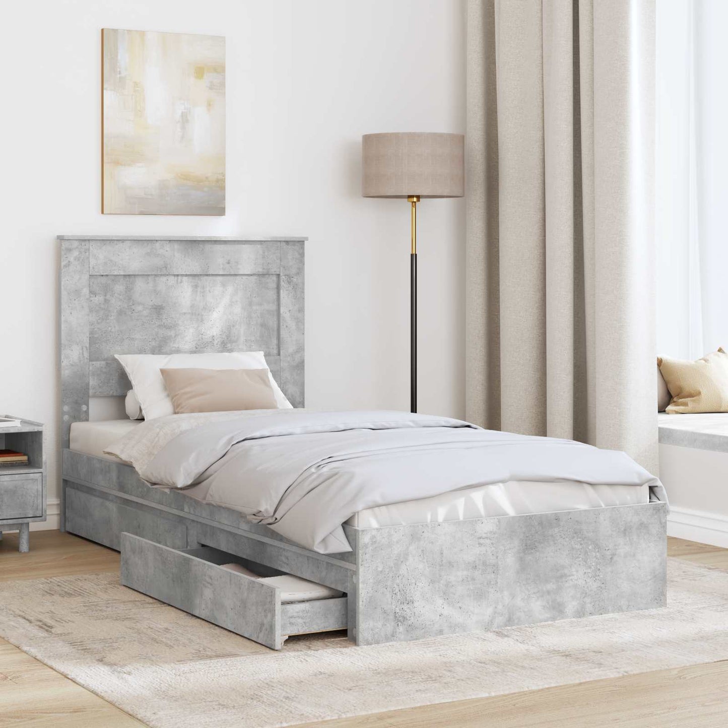 Letto con Contenitore con testiera Grigio cemento 100 x 200 cm