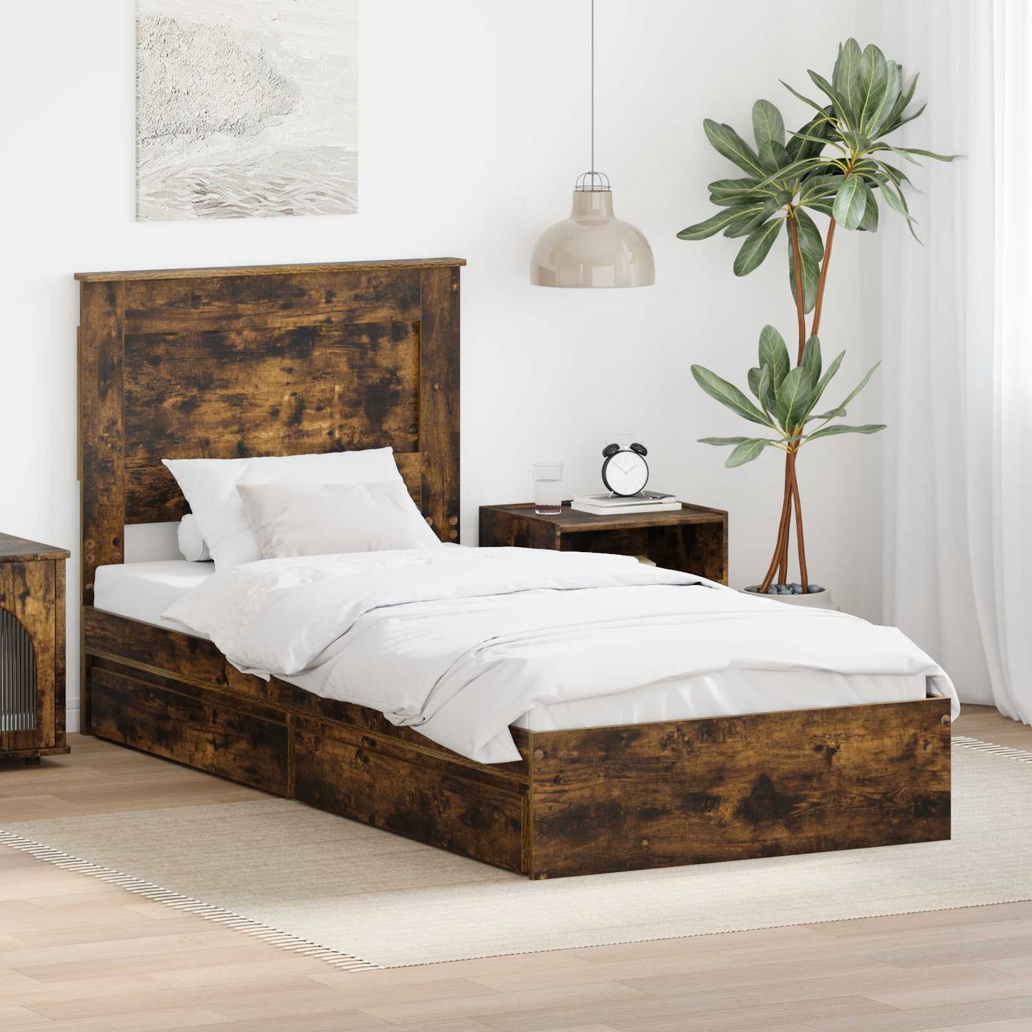Letto con Contenitore con testiera Rovere fumÃ© 100 x 200 cm
