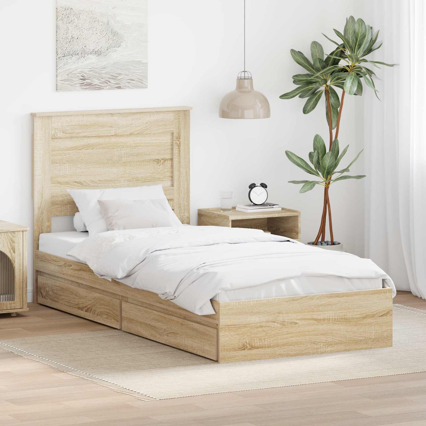 Letto con Contenitore con testiera Rovere Sonoma 75 x 190 cm