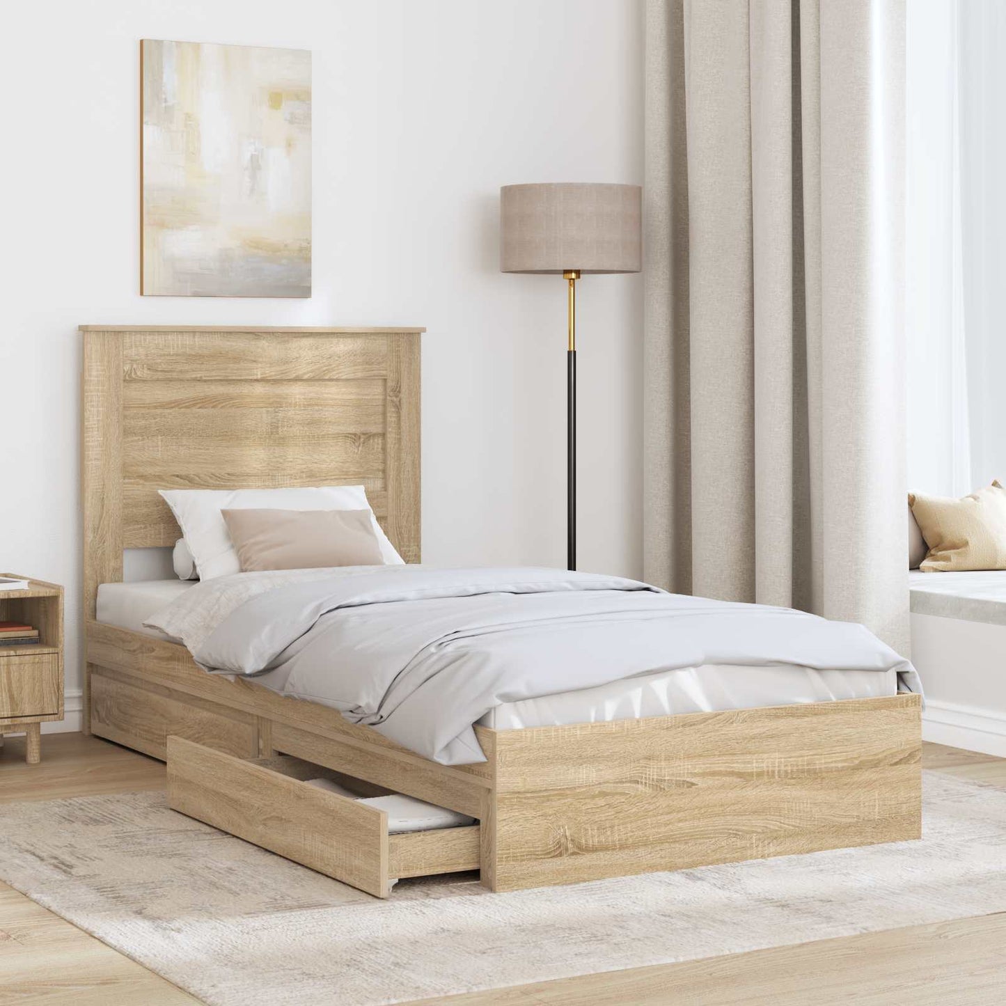 Letto con Contenitore con testiera Rovere Sonoma 75 x 190 cm
