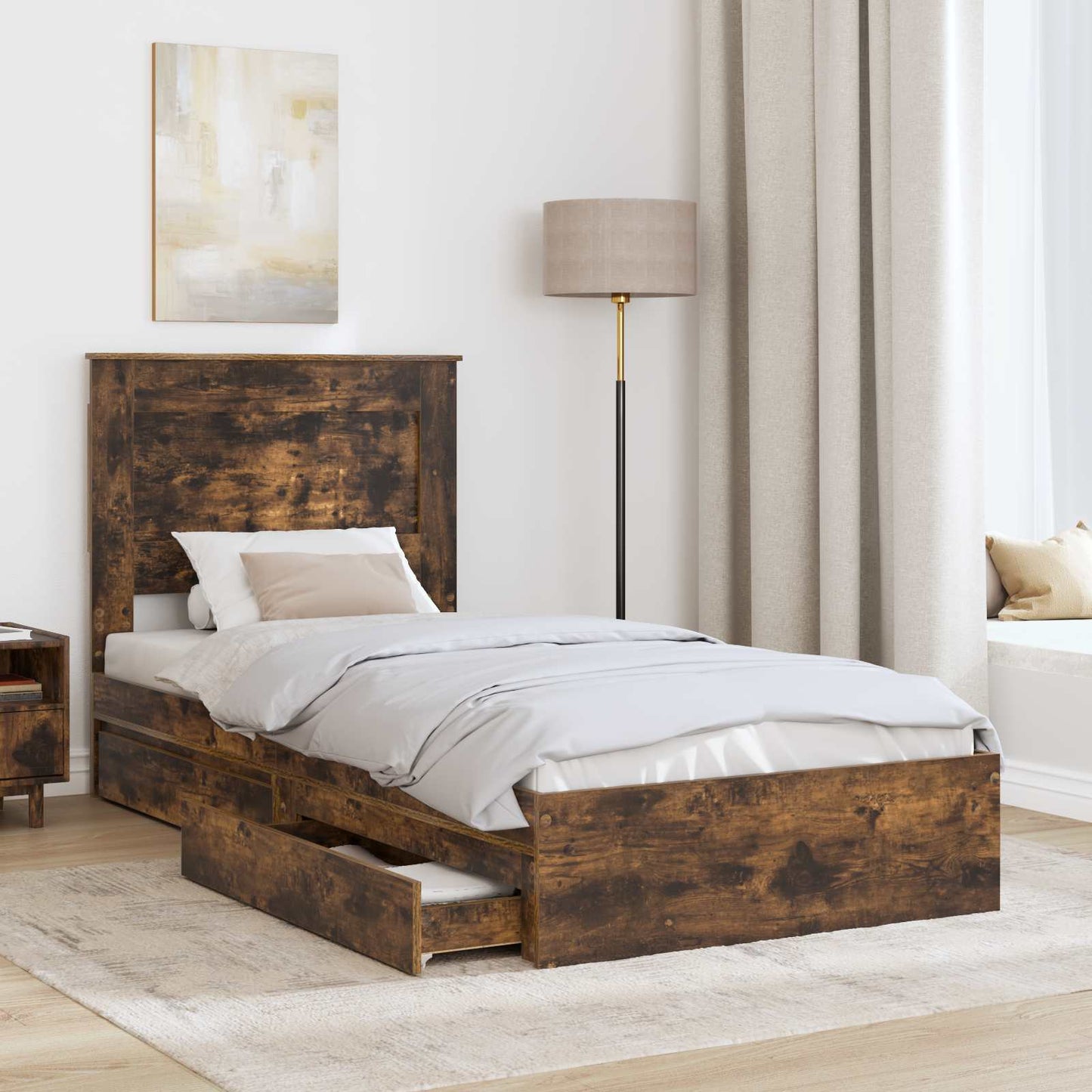 Letto con Contenitore Rovere fumÃƒÂ© 75 x 190 cm Legno multistrato