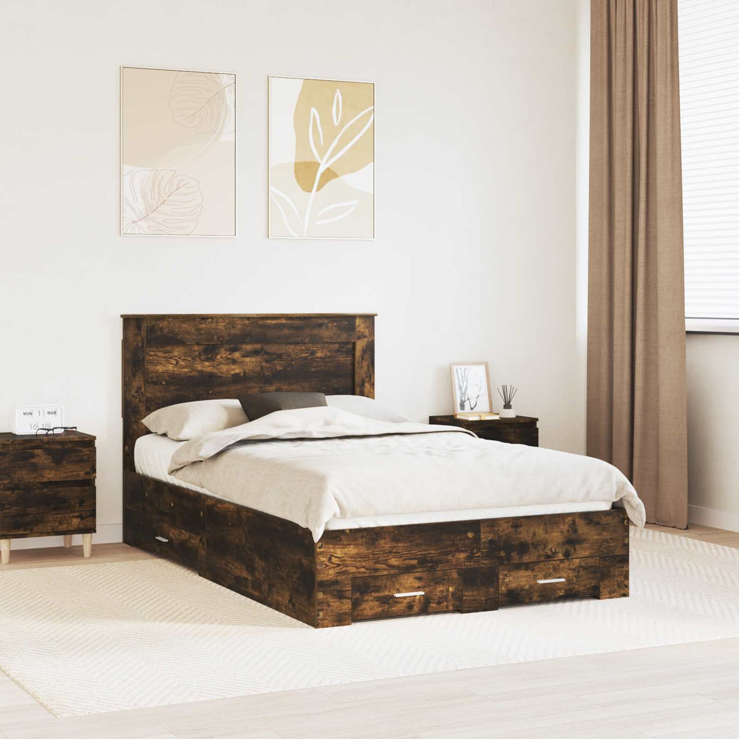 Struttura del letto Rovere fumÃ© 135 x 190 cm Legno multistrato