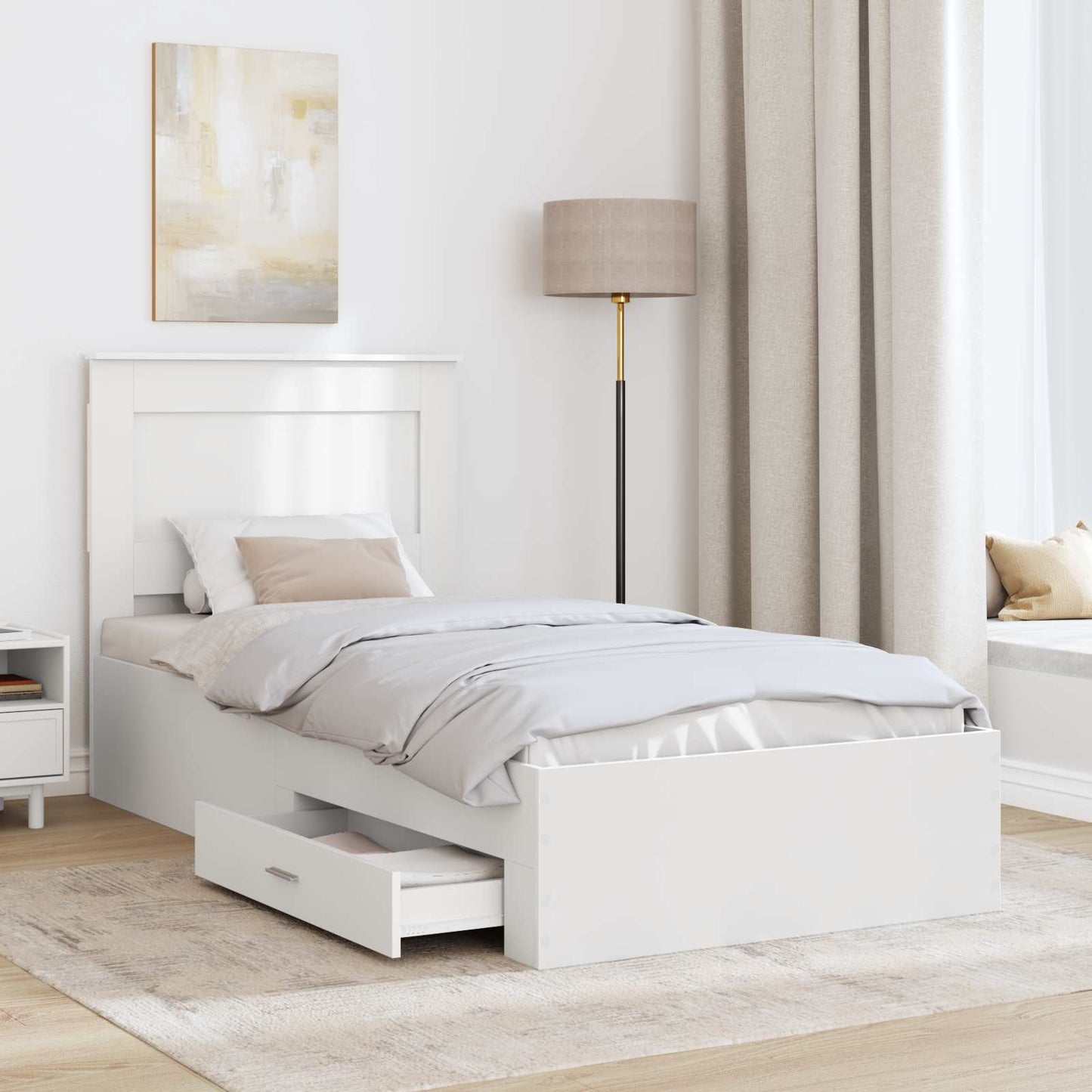 Struttura del letto con cassetto Bianco e Argento 75 x 190 cm