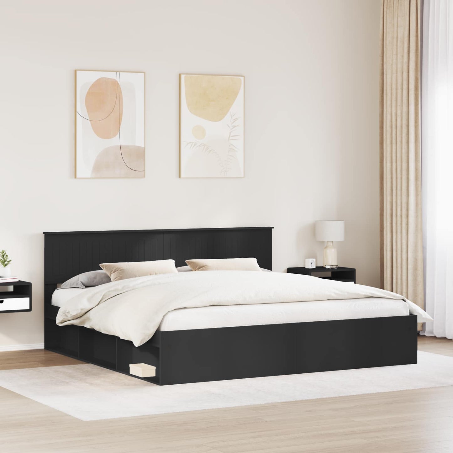 Struttura del letto Nero 200 x 200 cm Pino massello