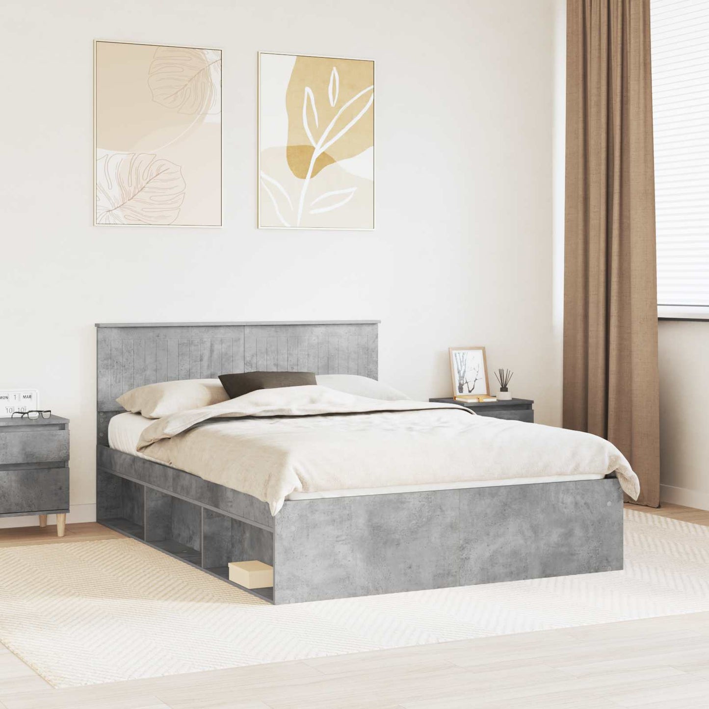 Struttura del letto Grigio ConcretÃ¨ 135 x 190 cm Pino massello