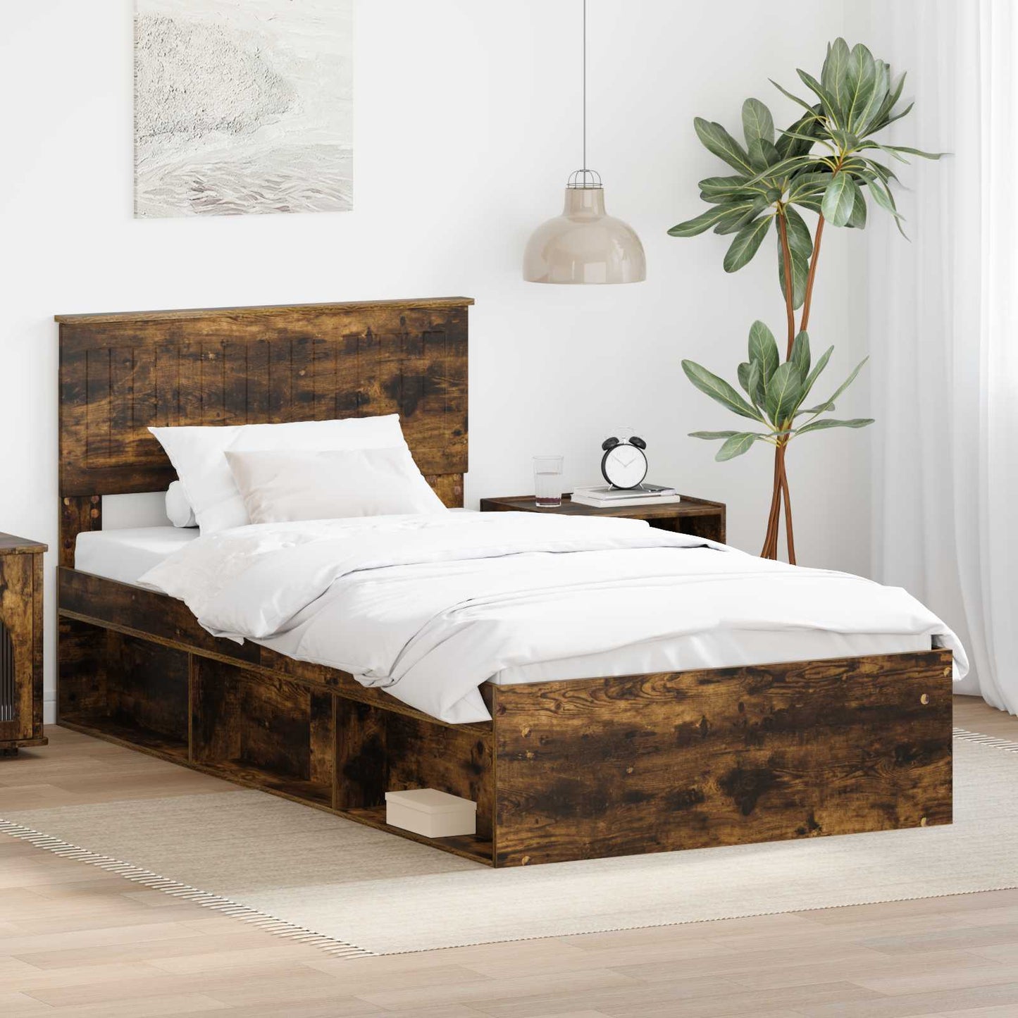 Struttura del letto Rovere fumÃ© 100 x 200 cm Pino massello
