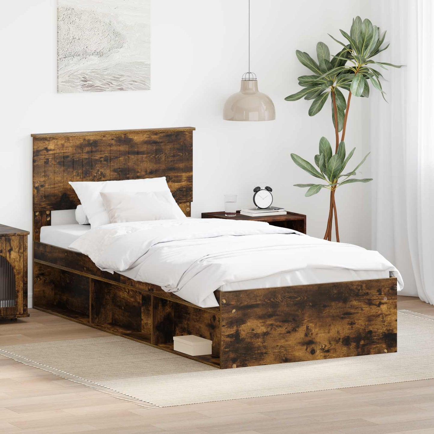 Struttura del letto Rovere fumÃ© 90 x 200 cm Pino massello