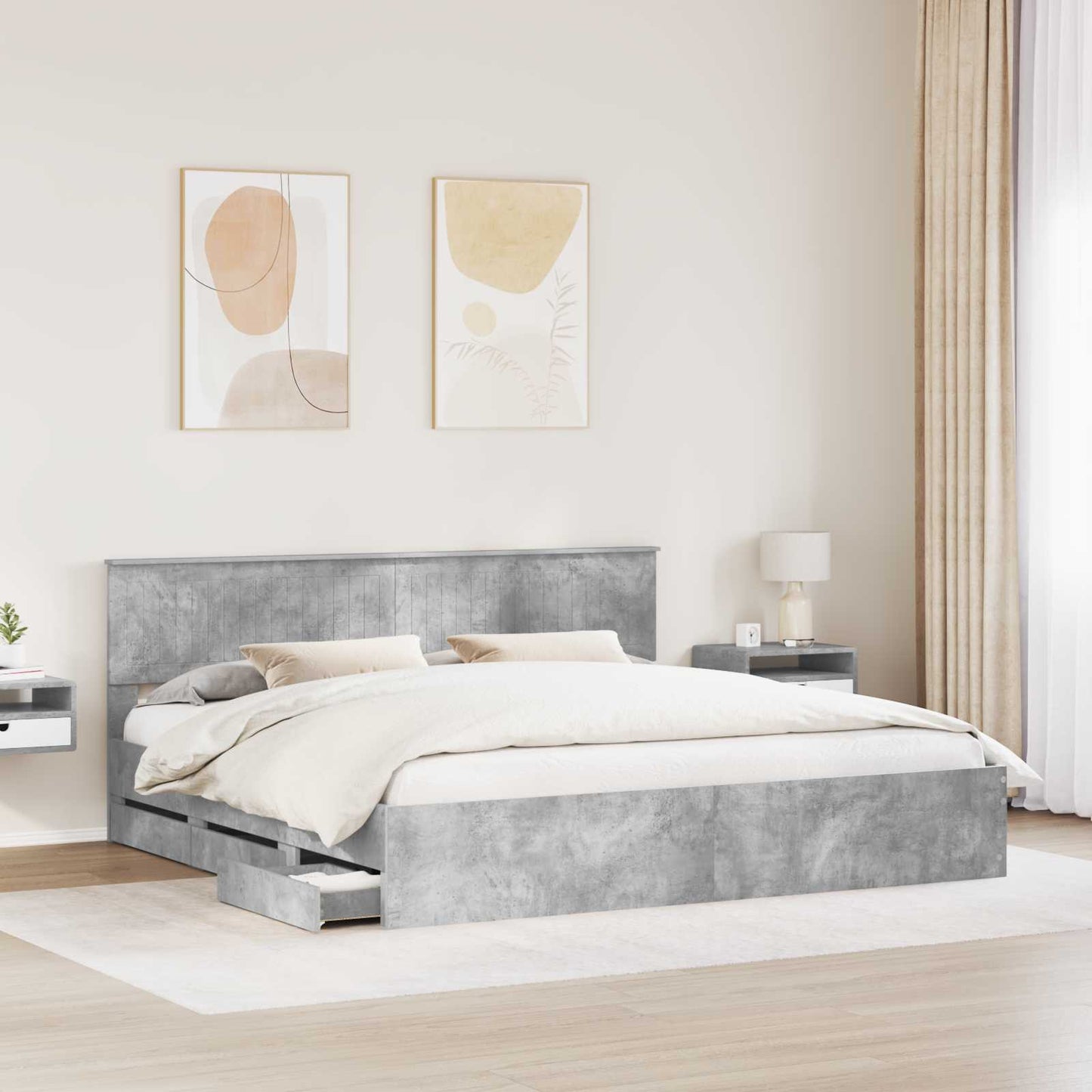 Struttura del letto con cassetto Grigio cemento 200 x 200 cm
