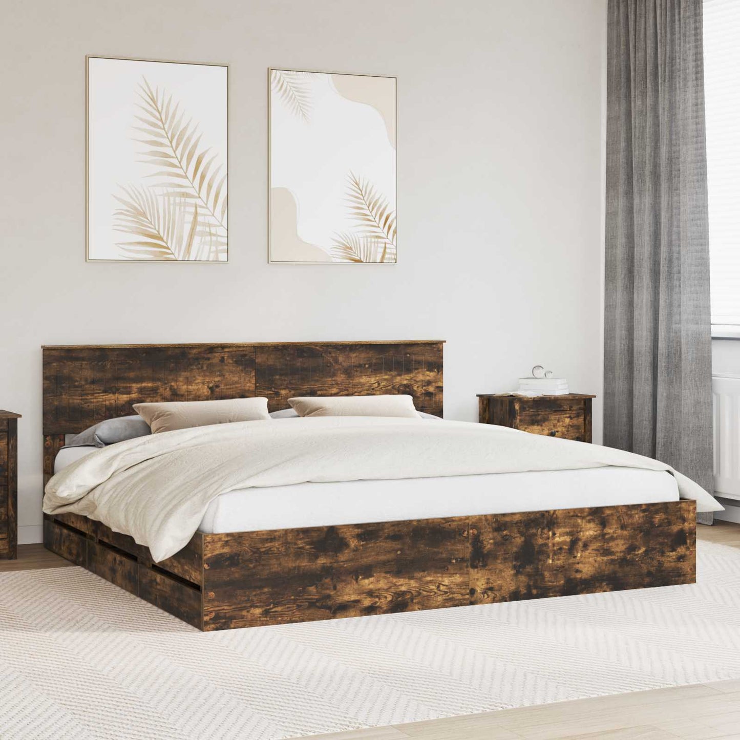 Struttura del letto con cassetto Rovere fumÃ© 200 x 200 cm