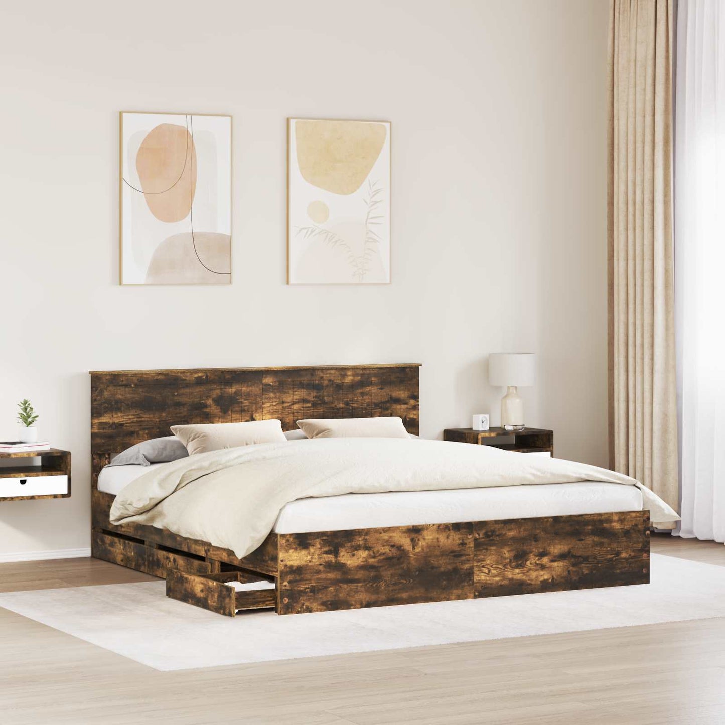 Struttura del letto con cassetto Rovere fumÃ© 180 x 200 cm