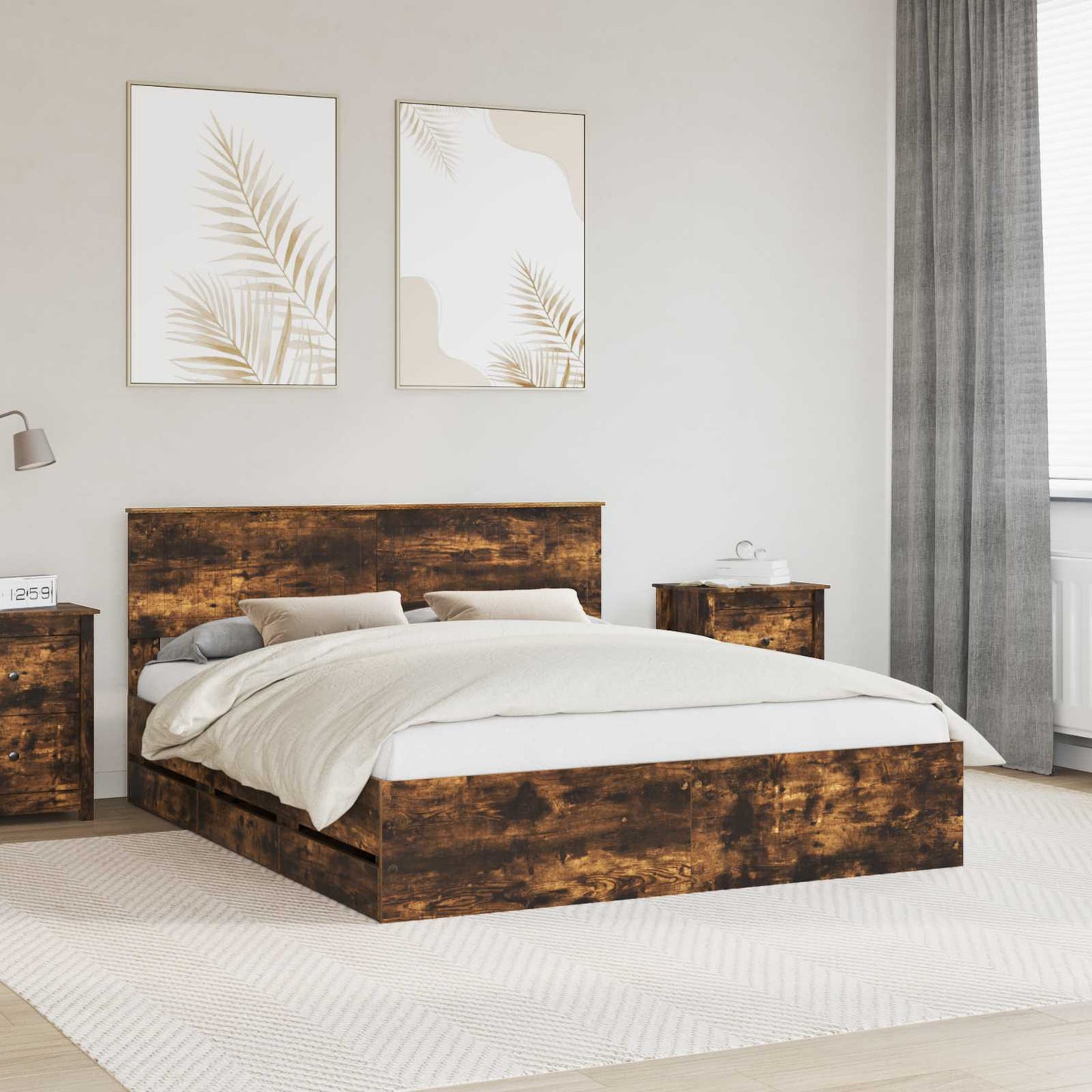 Struttura del letto con cassetto Rovere fumÃ© 160 x 200 cm