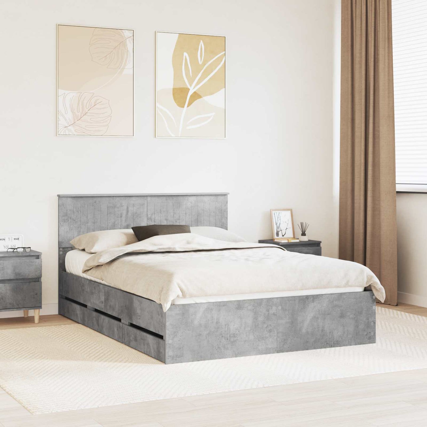 Struttura del letto con cassetto Grigio cemento 135 x 190 cm