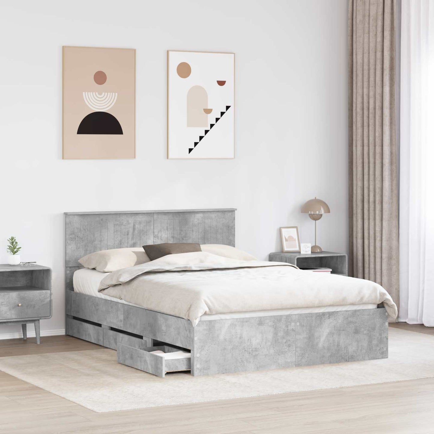 Struttura del letto con cassetto Grigio cemento 135 x 190 cm