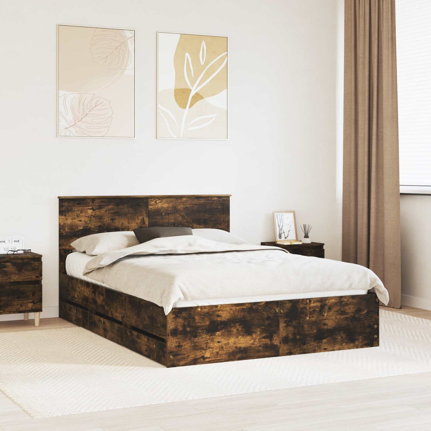 Struttura del letto con cassetto Rovere fumÃ© 135 x 190 cm