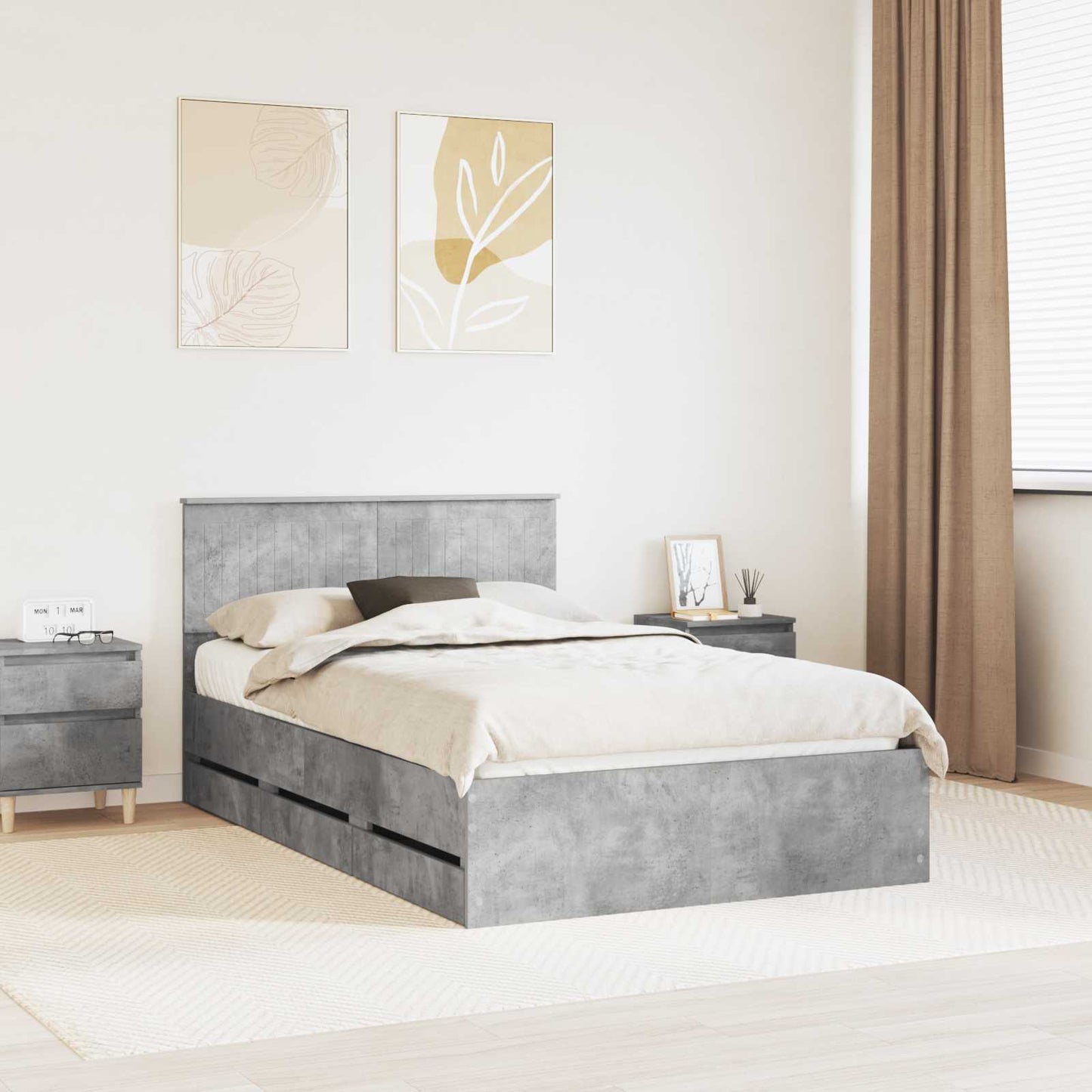 Struttura del letto con cassetto Grigio cemento 120 x 200 cm