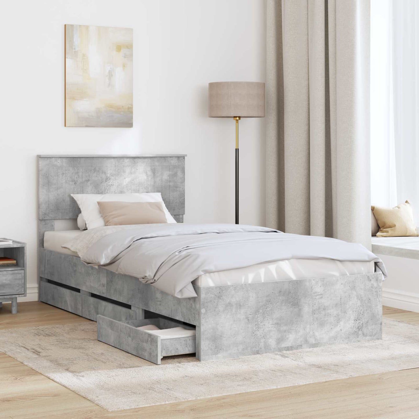 Struttura del letto con cassetto Grigio cemento 100 x 200 cm