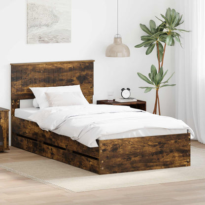 Struttura del letto con cassetto Rovere fumÃ© 100 x 200 cm