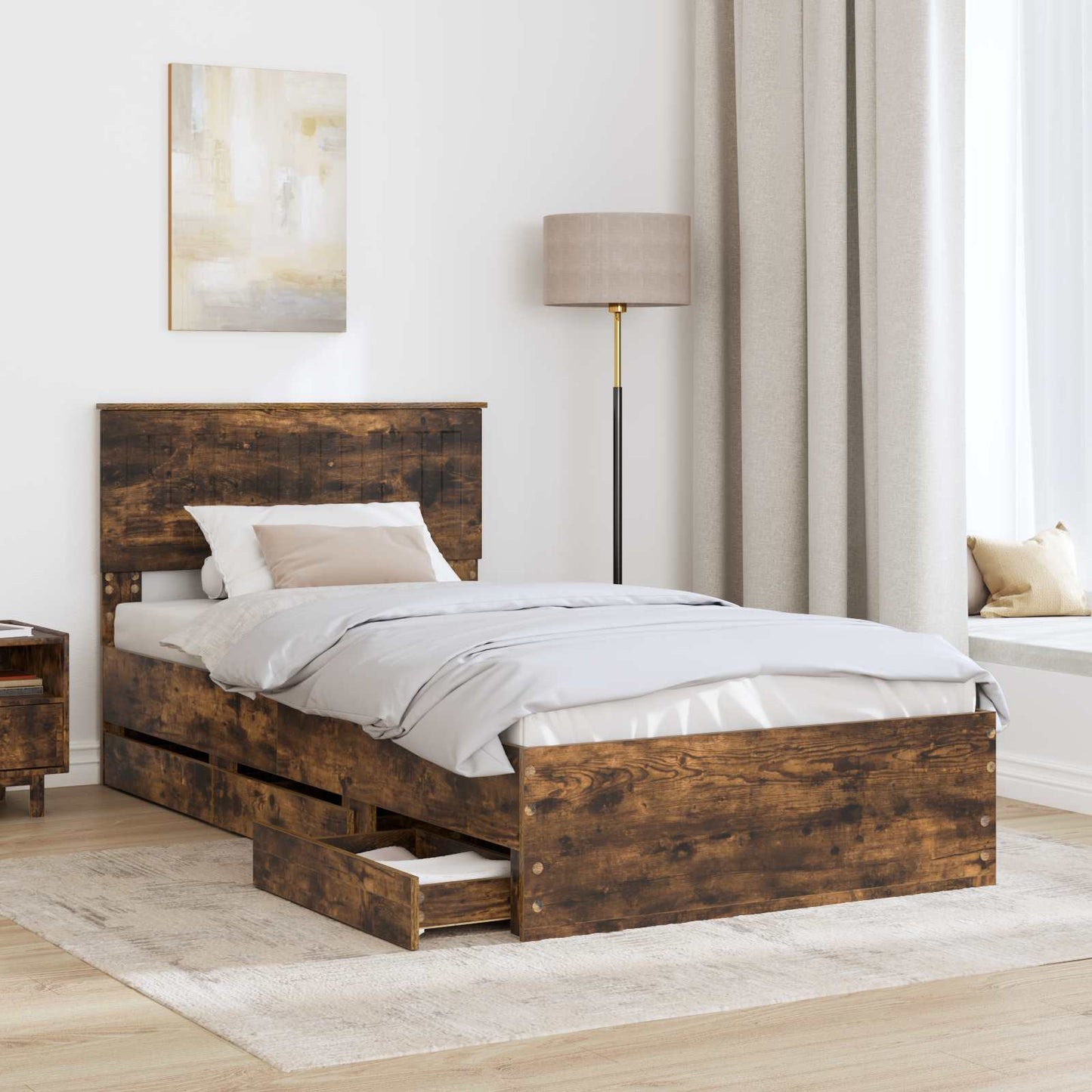 Struttura del letto con cassetto Rovere fumÃ© 100 x 200 cm