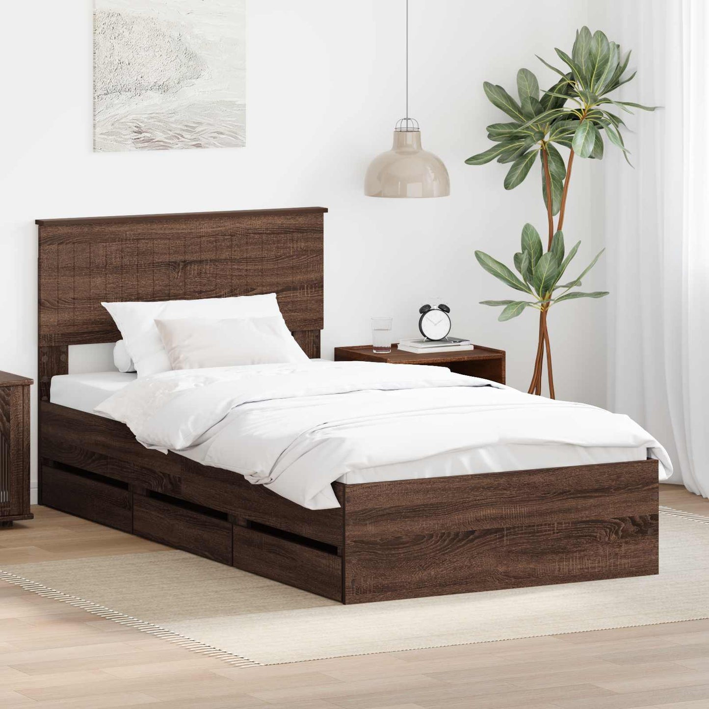 Struttura del letto con cassetto Rovere Marrone 100 x 200 cm