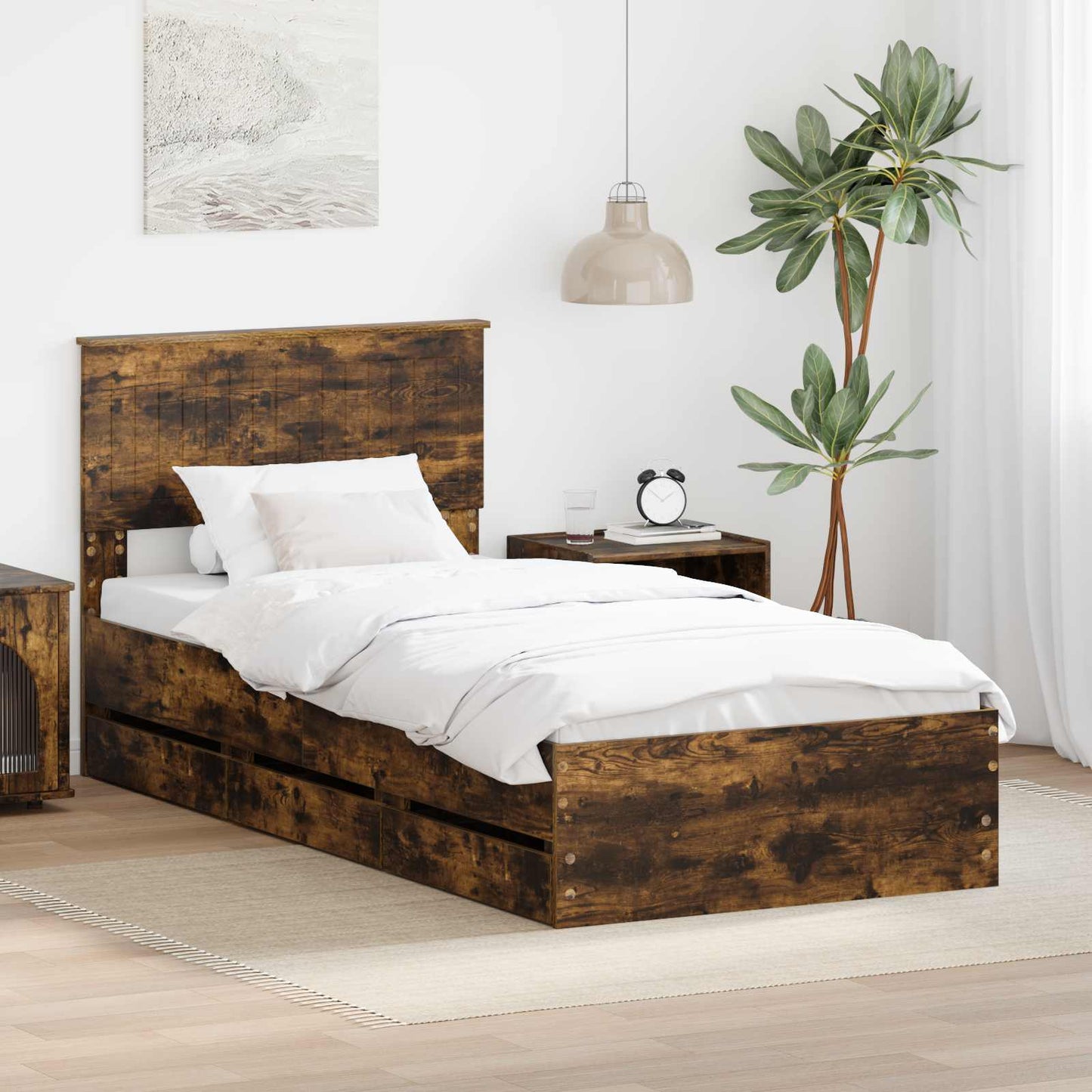 Struttura del letto con cassetto Rovere fumÃ© 90 x 190 cm