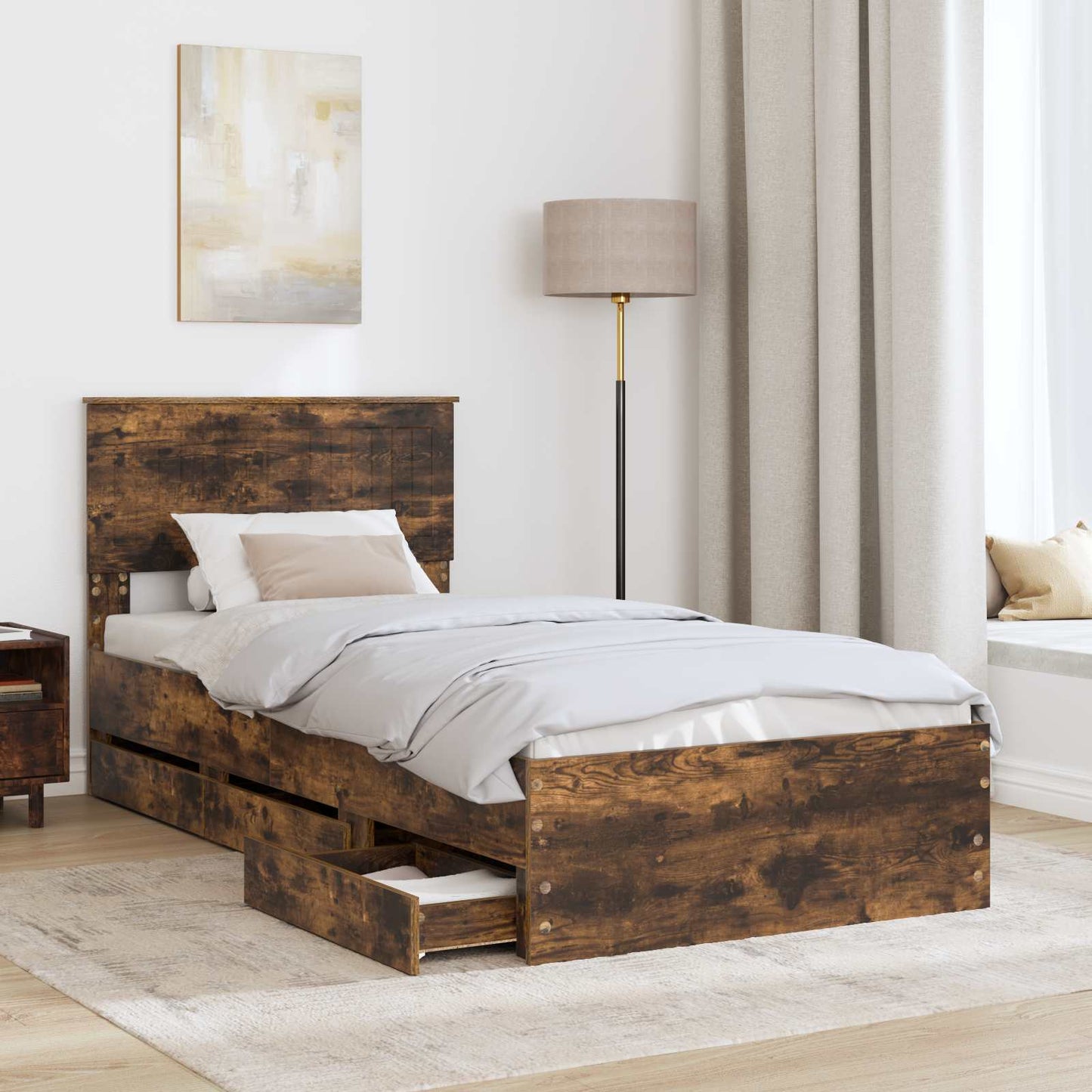 Struttura del letto con cassetto Rovere fumÃ© 90 x 200 cm