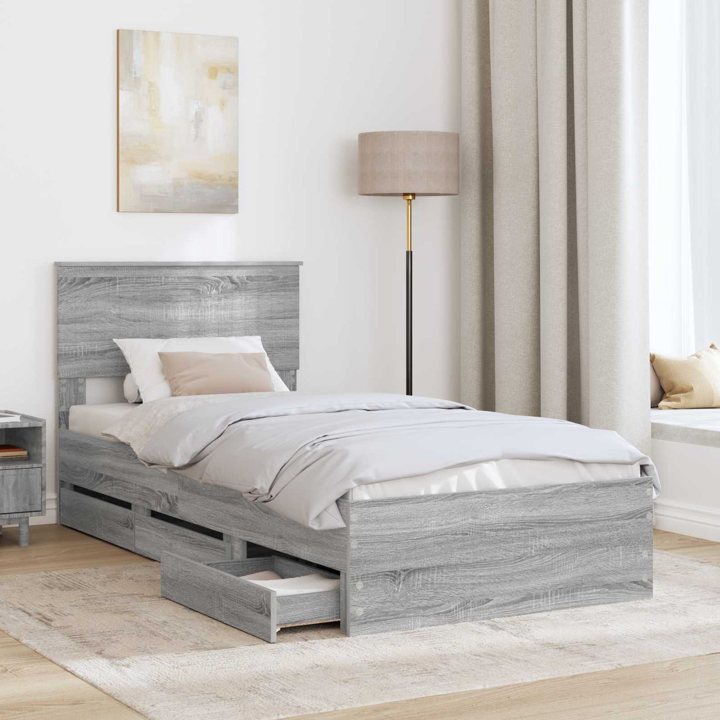 Struttura del letto con cassetto Grigio Sonoma 90 x 200 cm