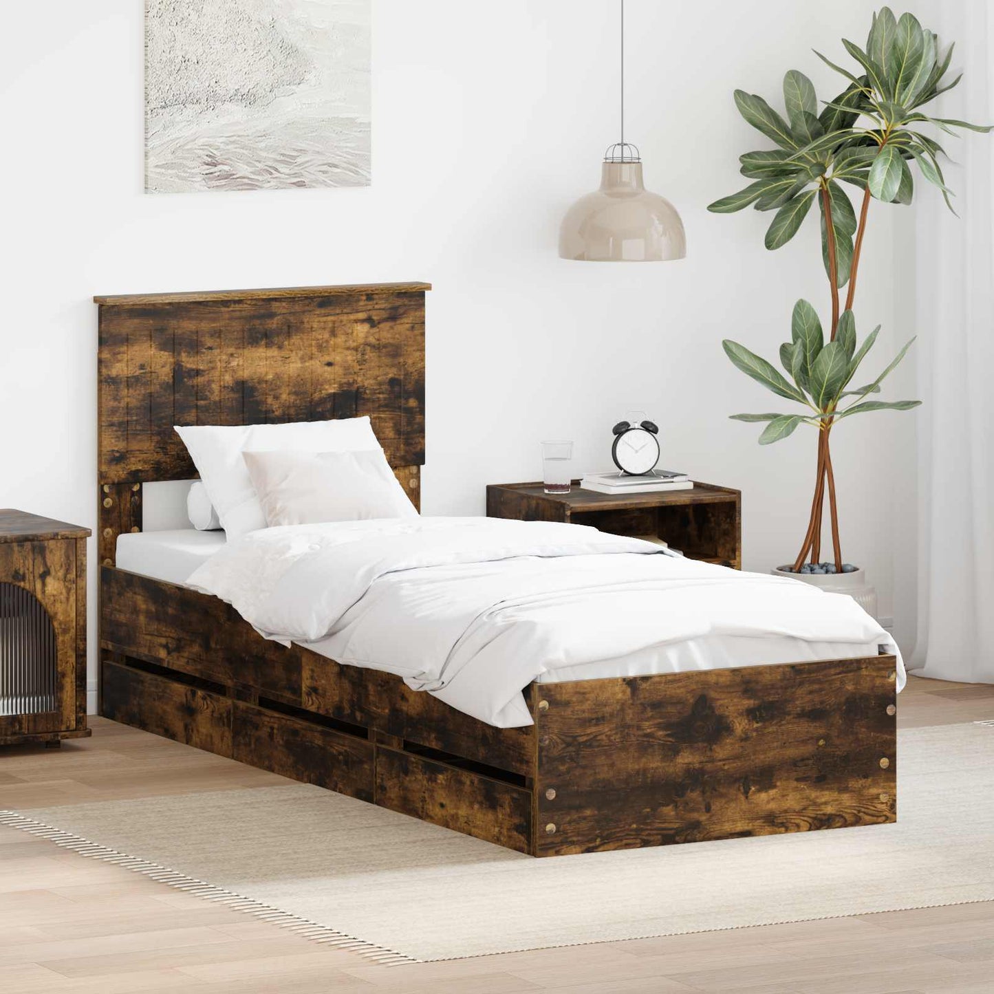 Struttura del letto con cassetto Rovere fumÃ© 75 x 190 cm