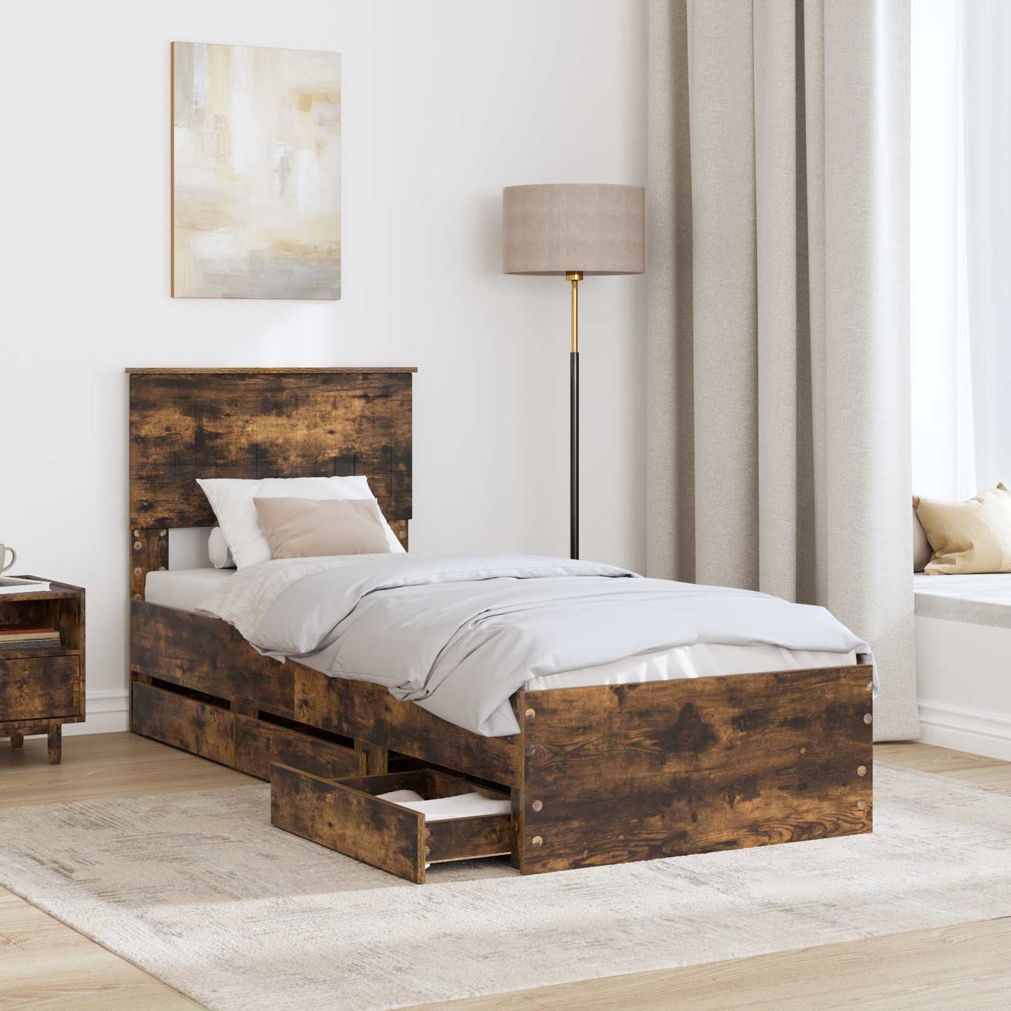 Struttura del letto con cassetto Rovere fumÃ© 75 x 190 cm