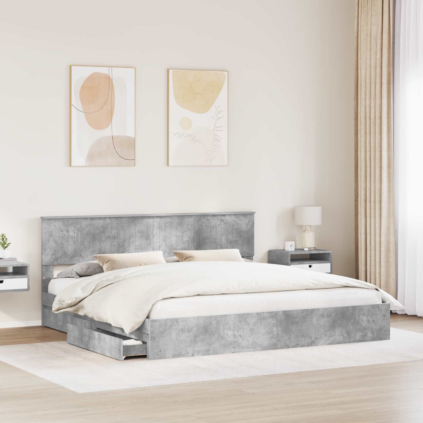 Letto con Contenitore con testiera Grigio cemento 200 x 200 cm