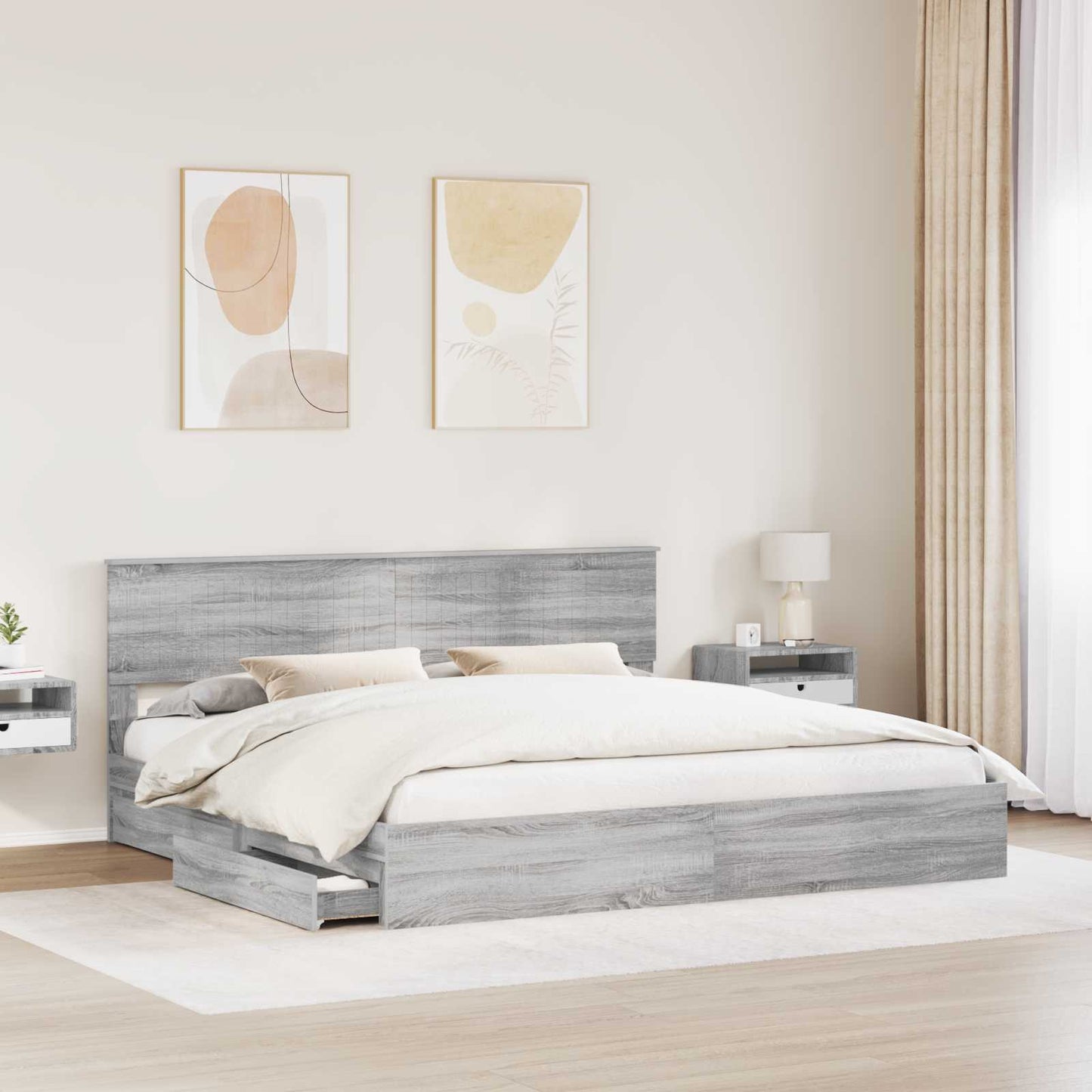 Letto con Contenitore con testiera Grigio Sonoma 200 x 200 cm