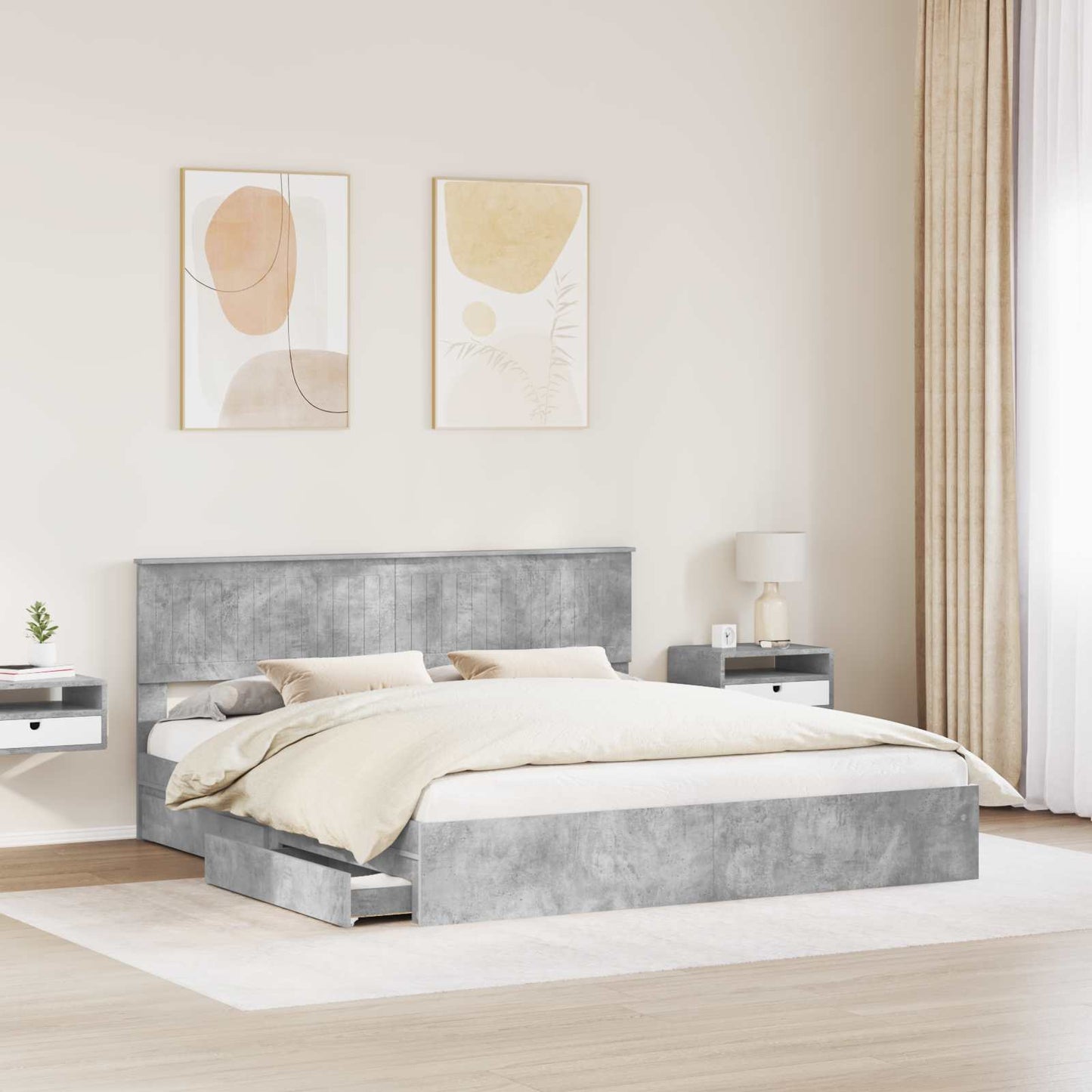 Letto con Contenitore con testiera Grigio cemento 180 x 200 cm