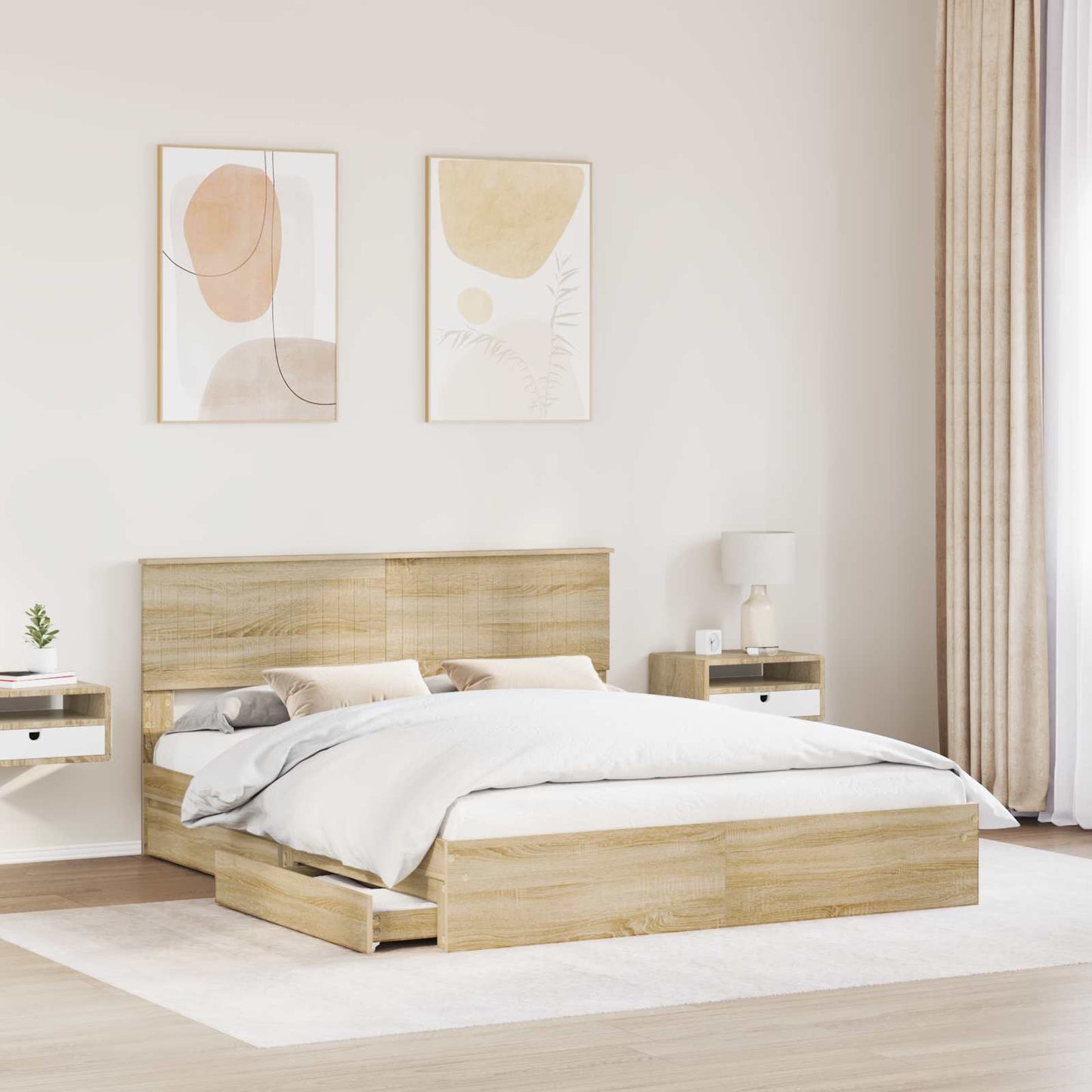 Letto con Contenitore con testiera Rovere Sonoma 160 x 200 cm