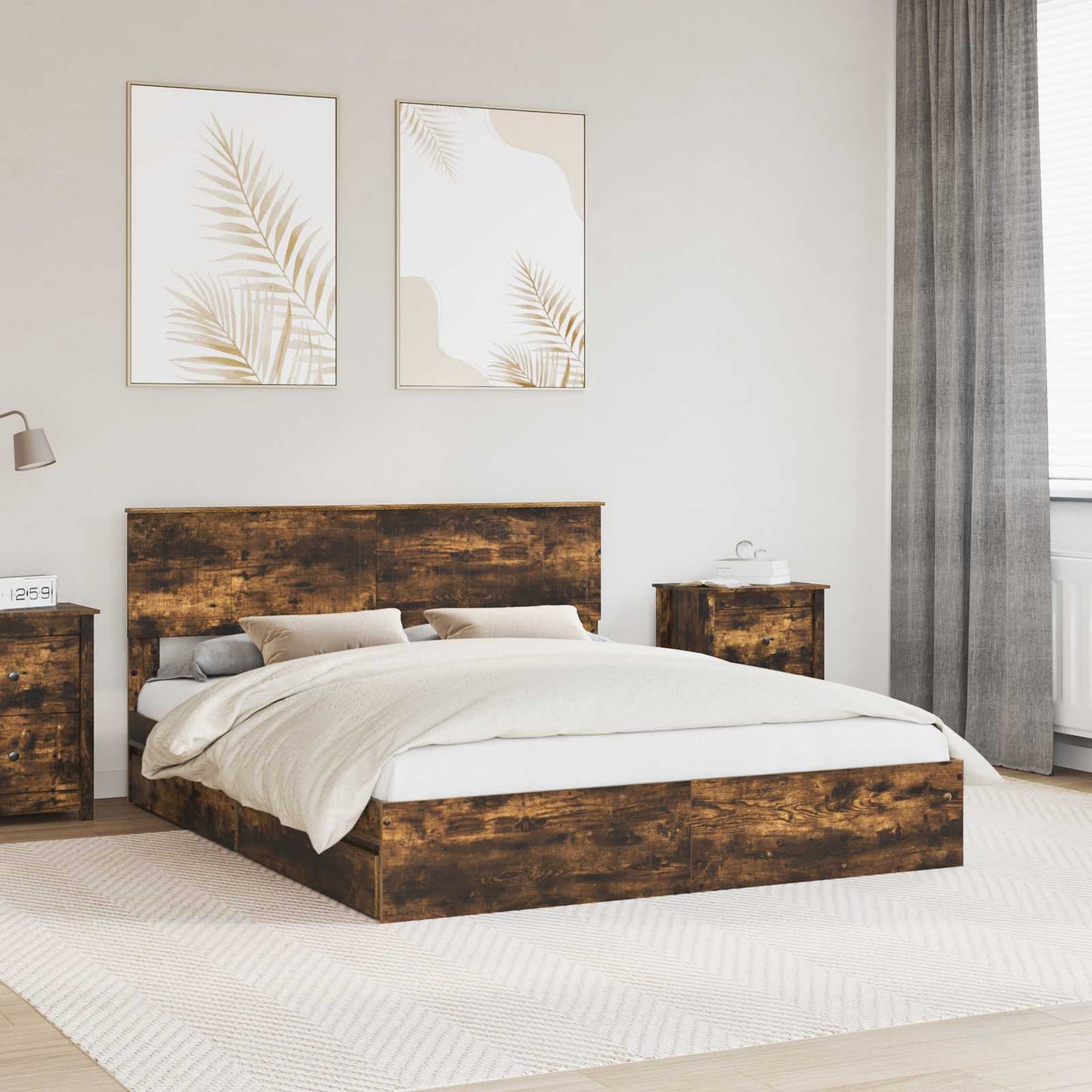 Letto con Contenitore con testiera Rovere fumÃ© 160 x 200 cm