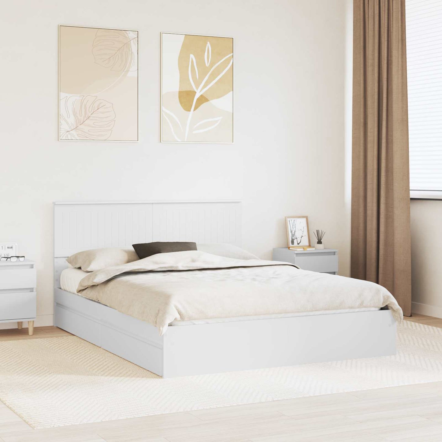 Letto con Contenitore Bianco 150 x 200 cm Legno multistrato