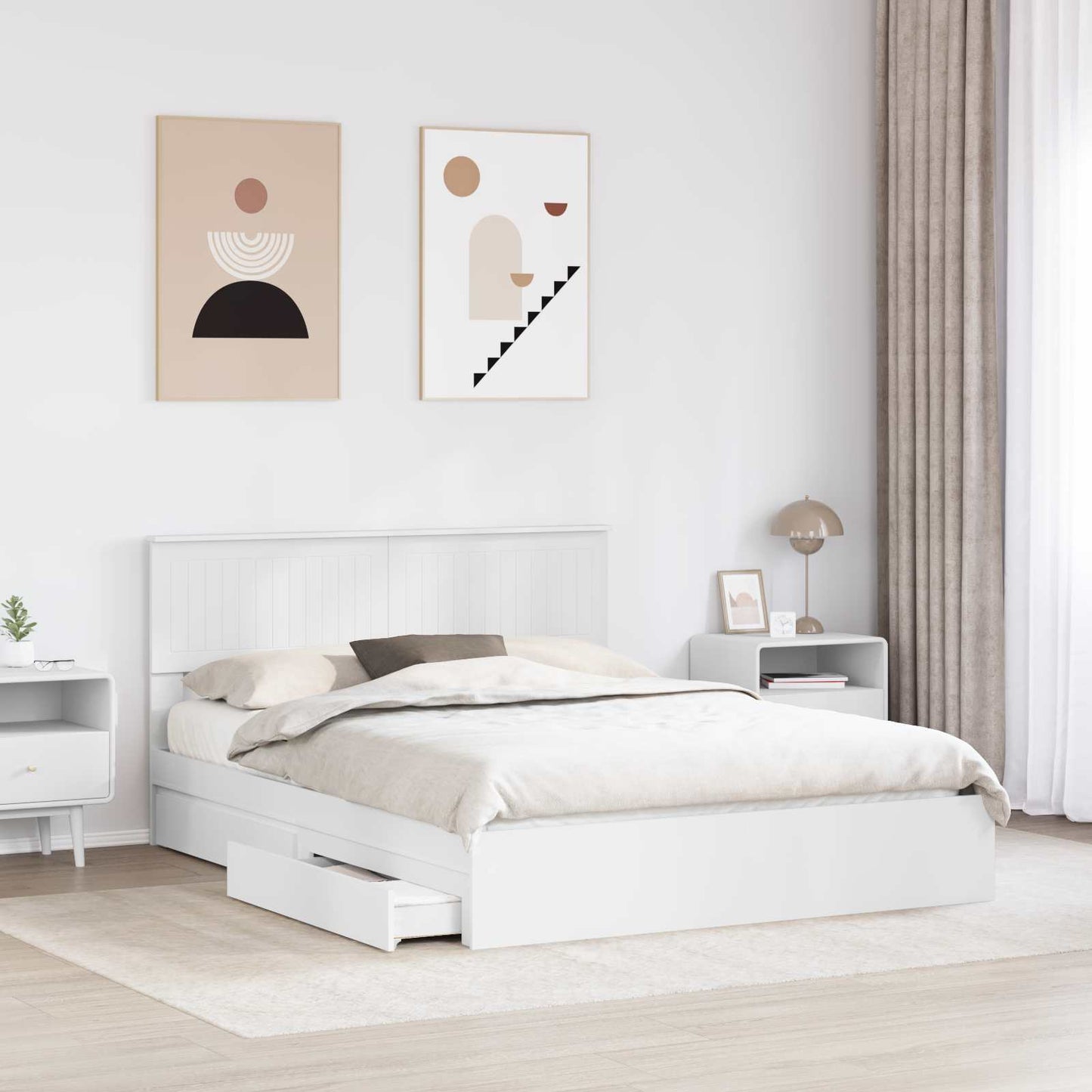 Letto con Contenitore Bianco 150 x 200 cm Legno multistrato