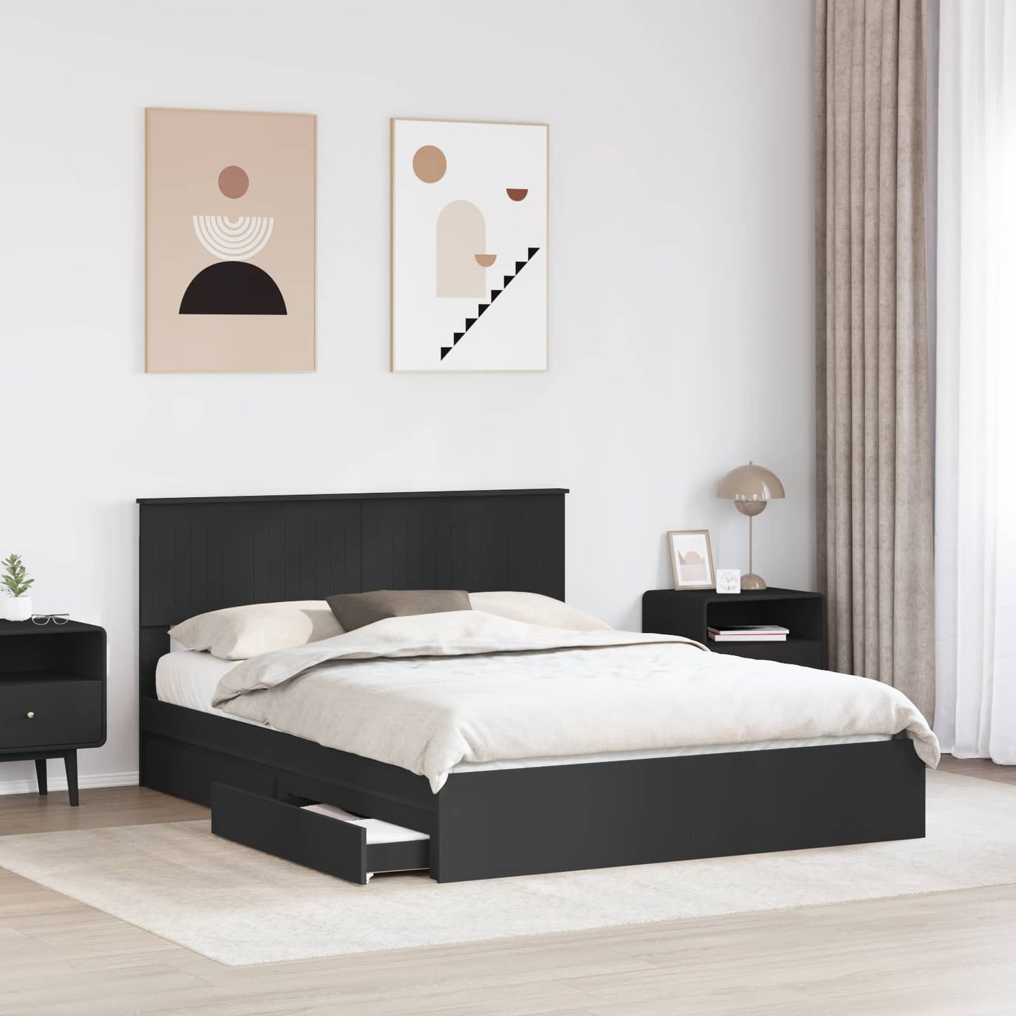 Letto con Contenitore Nero 150 x 200 cm Legno multistrato