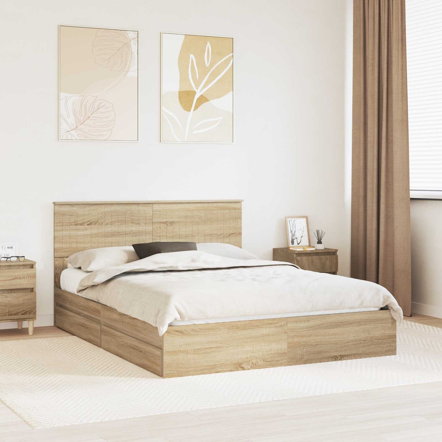 Letto con Contenitore con testiera Rovere Sonoma 150 x 200 cm
