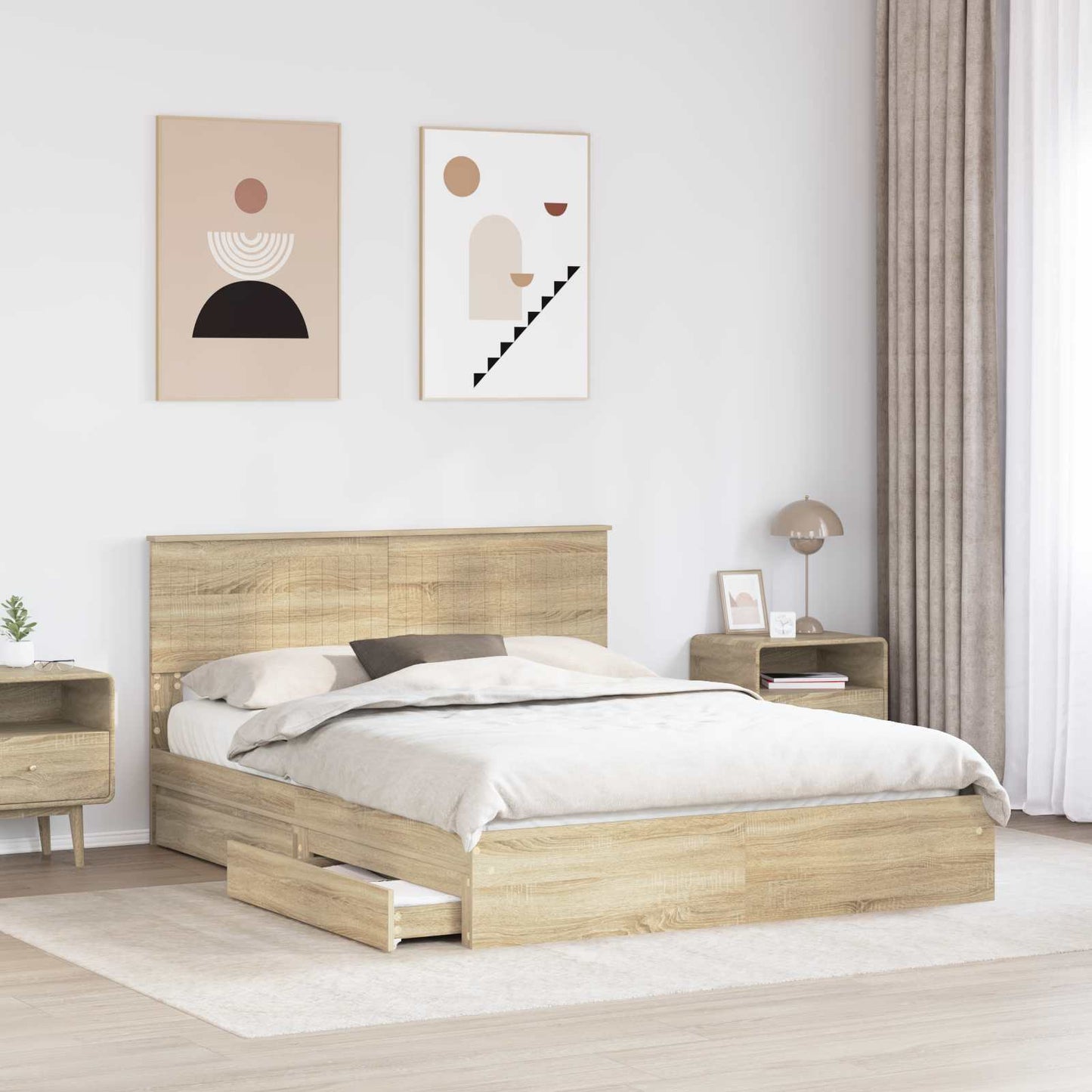 Letto con Contenitore con testiera Rovere Sonoma 150 x 200 cm