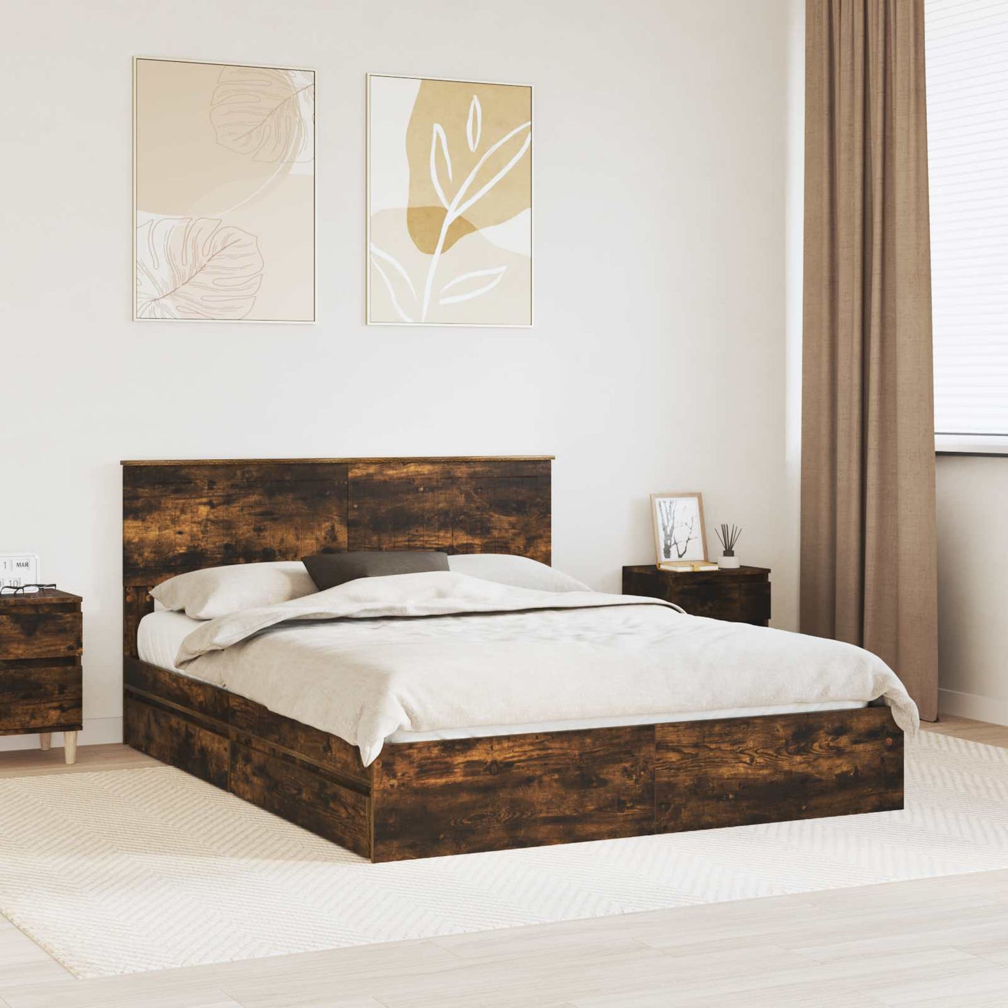 Letto con Contenitore con testiera Rovere fumÃ© 150 x 200 cm