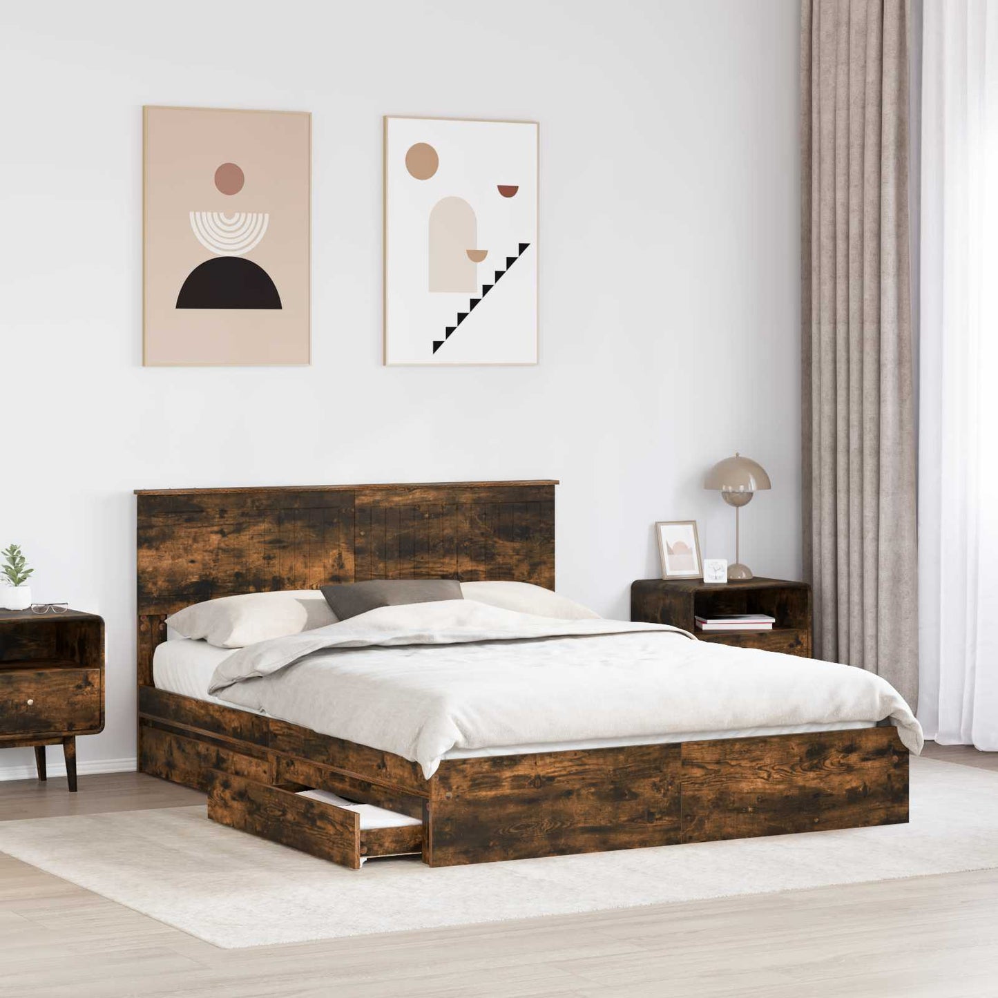 Letto con Contenitore con testiera Rovere fumÃ© 150 x 200 cm