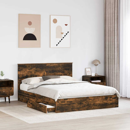 Letto con Contenitore con testiera Rovere fumÃ© 150 x 200 cm