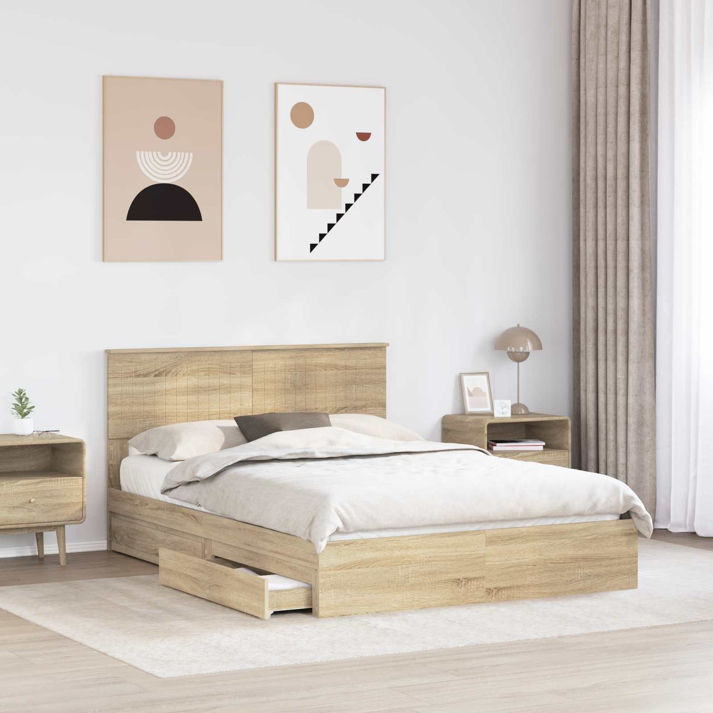 Letto con Contenitore con testiera Rovere Sonoma 140 x 200 cm